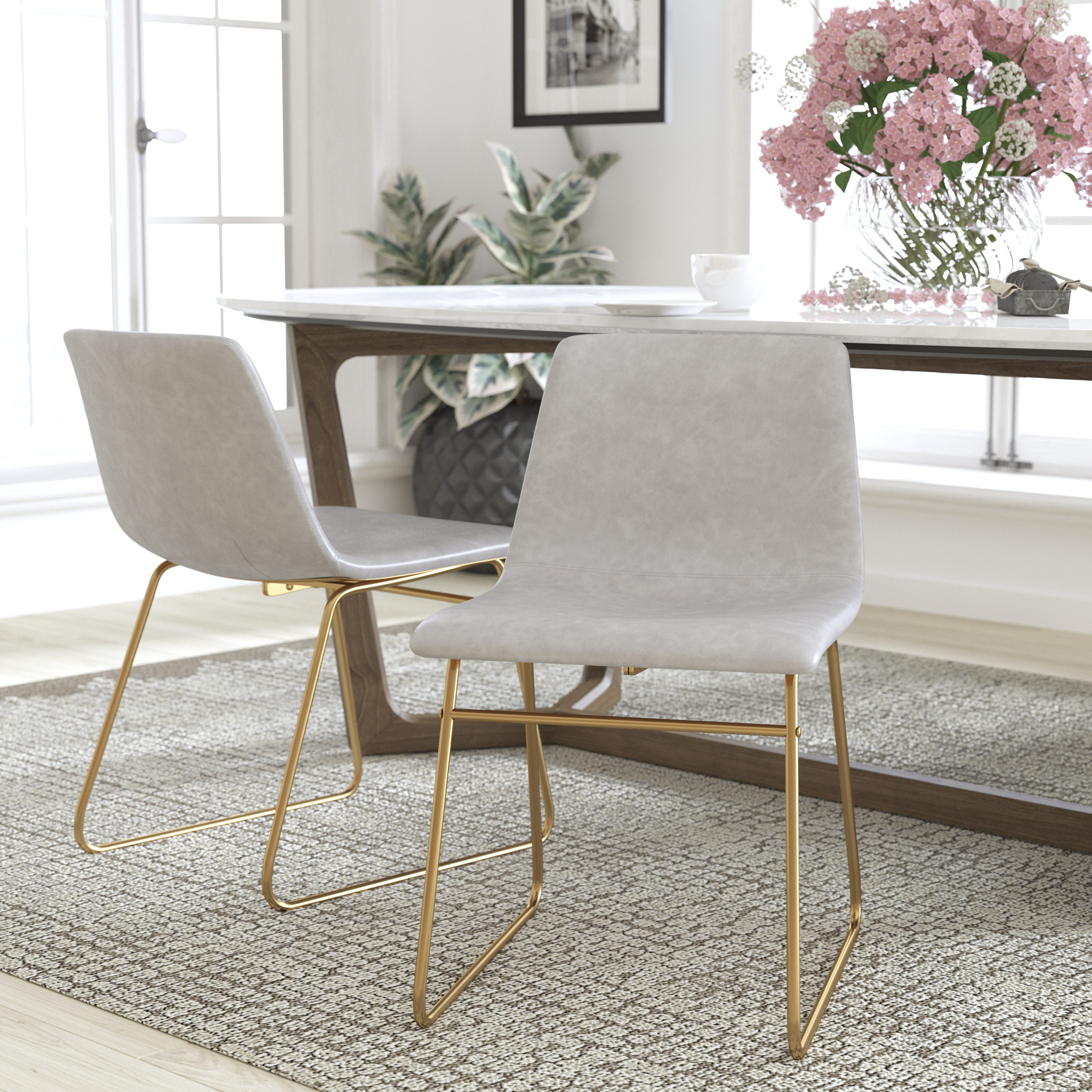 Flash Furniture 889142967682 Contemporary/Modern Faux Leather Upholstered Dining Side Chair (Metal Frame)