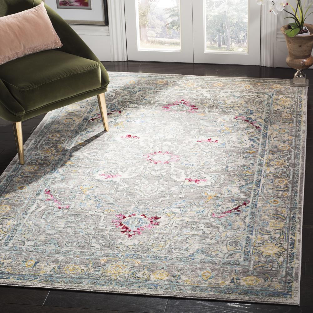 Gray and Multicolor Rectangular Synthetic Area Rug