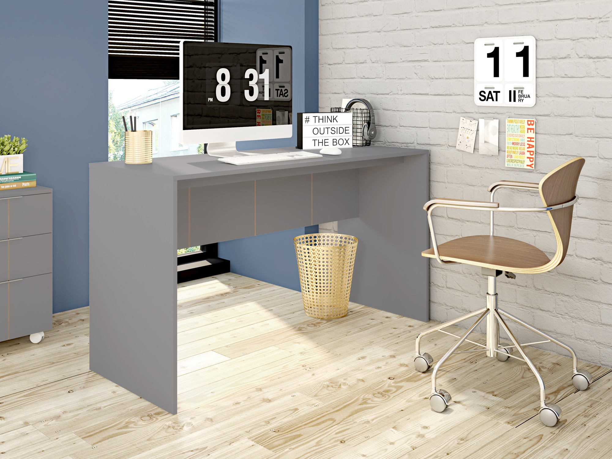 Manhattan Comfort 18LC3 Cornelia 53.5-in Gray Modern/Contemporary Computer desk