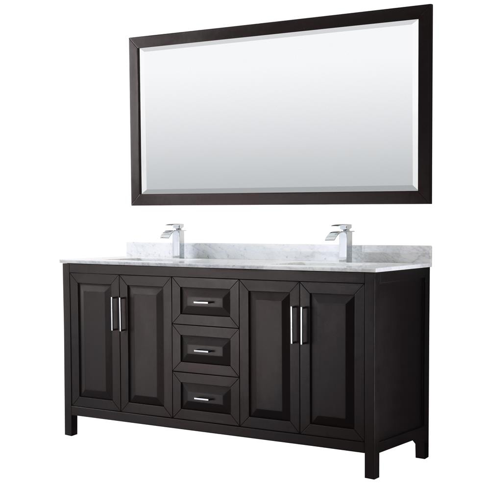 Wyndham Collection WCV252572DDECMUNSM70 Daria 72-in Dark Espresso with Polished Chrome Trim Undermount Double sink Bathroom Vanity with White Carrara Marble Natural marble Top (Mirror Included)