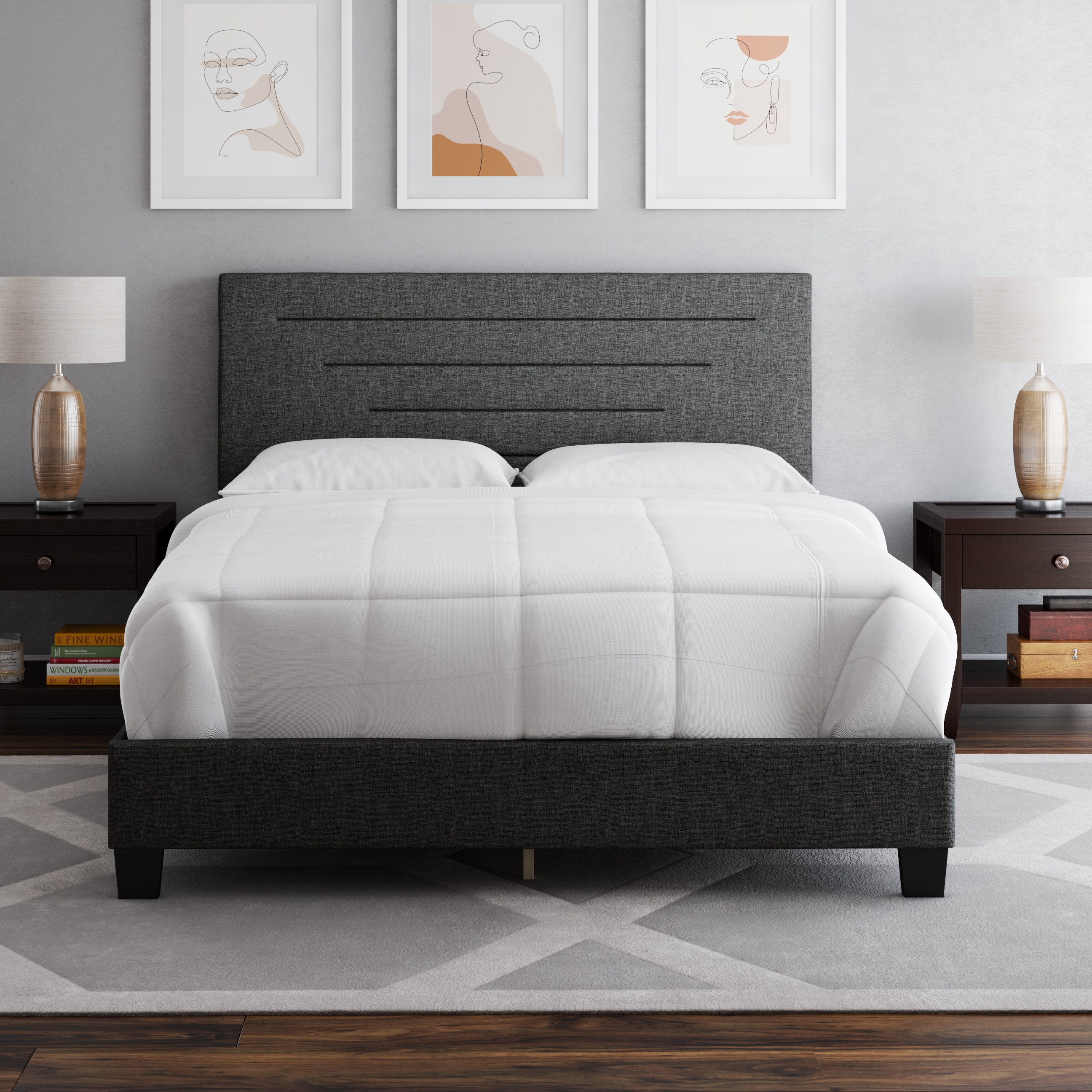 Boyd Sleep HC200700102 Cordoba Linen Upholstered Platform Bed Frame with Headboard- Sturdy 4 Slat wood Support System- Requires Box Spring or Foundation