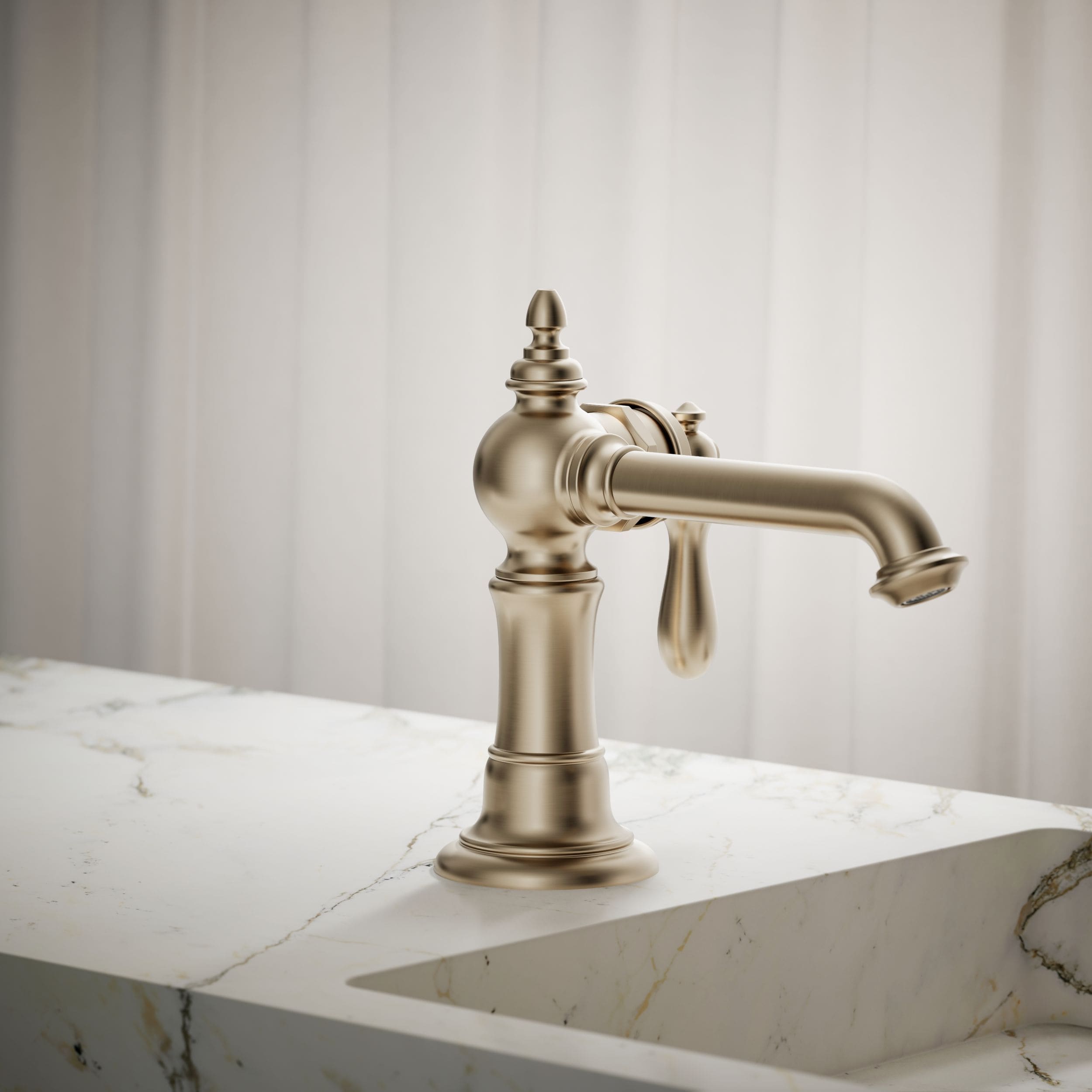KOHLER Artifacts Vibrant Brushed Bronze Single hole 1-handle WaterSense Low-arc Residential Handle Bathroom Sink Faucet with Drain
