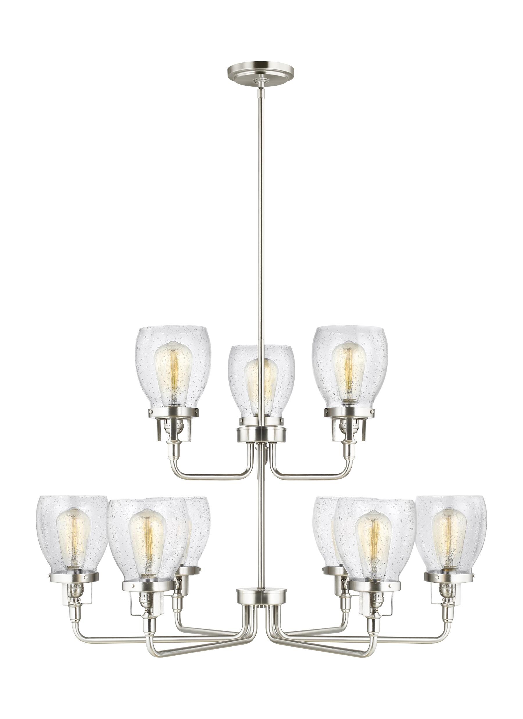 Belton 9-Light Brushed Nickel Transitional Dry rated Chandelier | - Generation Lighting 3214509-962