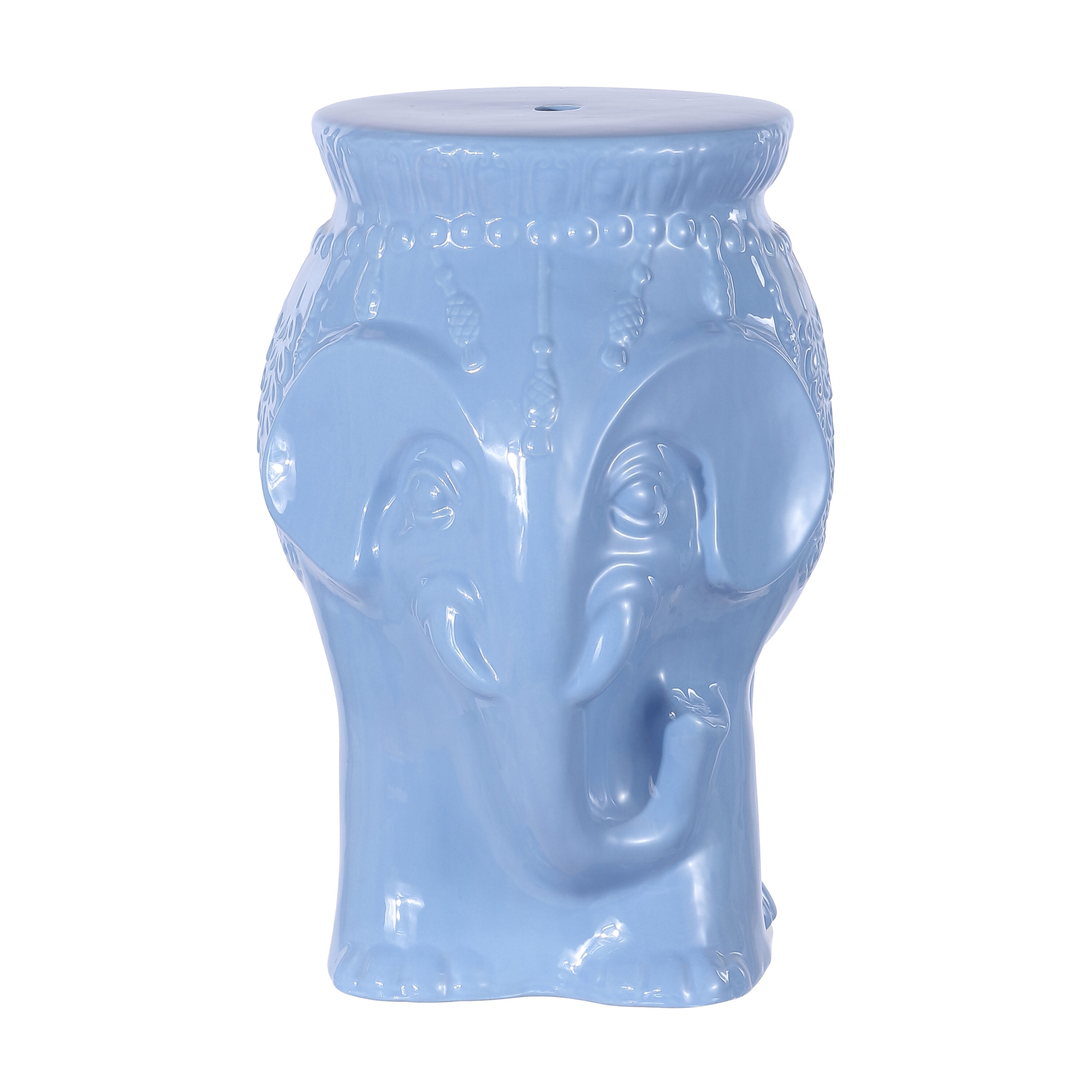 JONATHAN  Y TBL1026B Orla Modern Bohemian 18.5-Inches Blue Ceramic Elephant Garden Stool