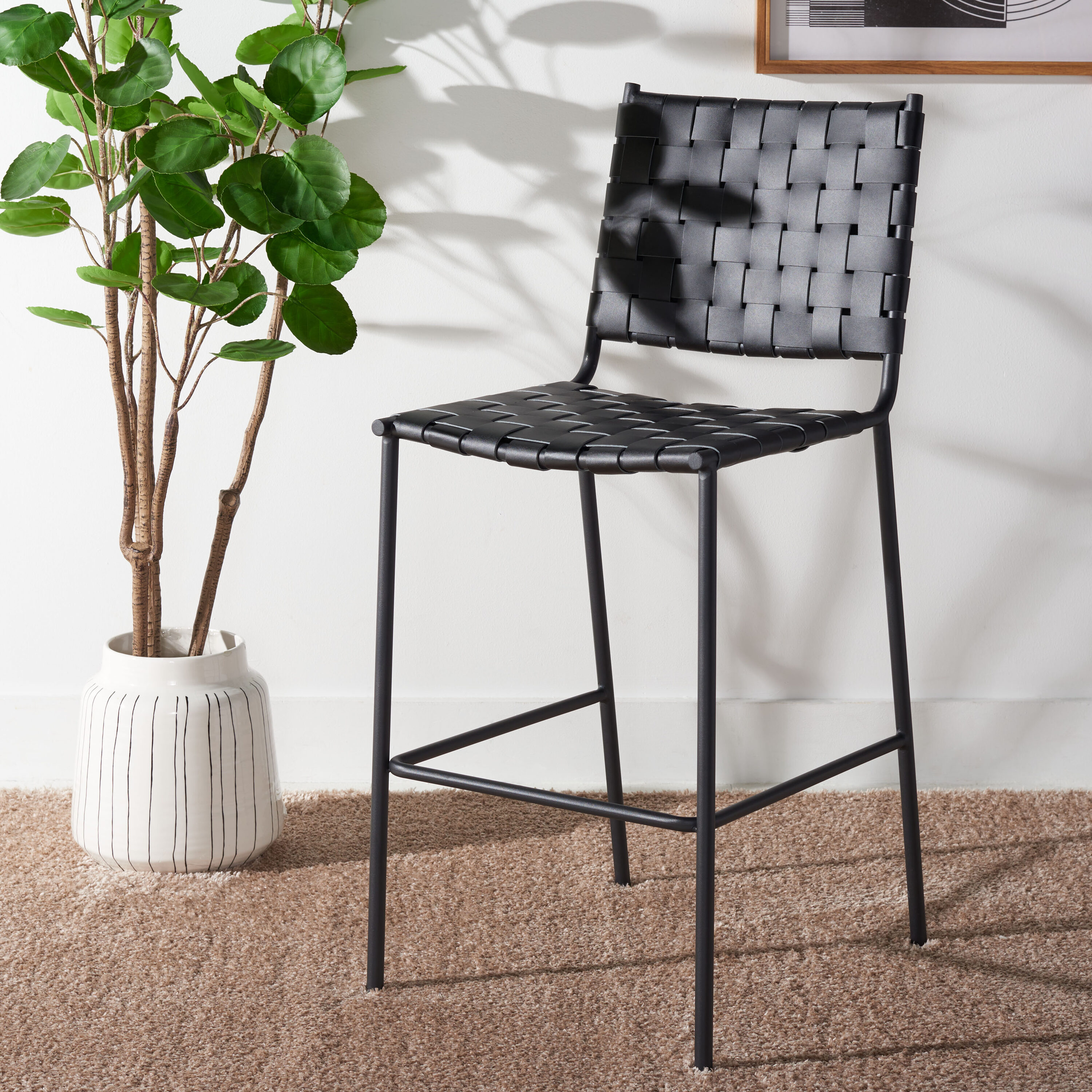 Safavieh BST3010F Black/Black 26.0-in H Counter height Square seat Metal Bar Stool and Back