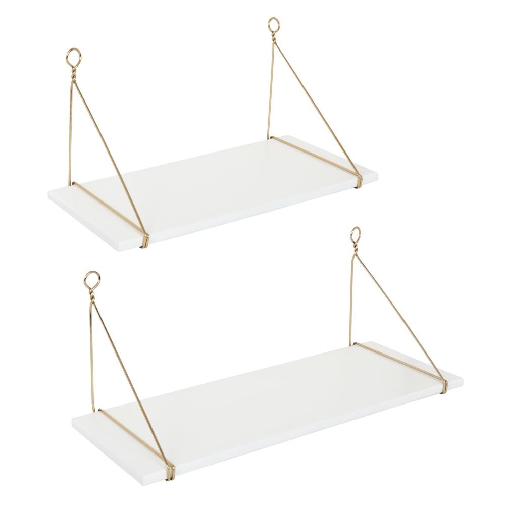 Kate and Laurel 211940 24-Inches L x 9.5-Inches D x 9.75-Inches H White/Gold Metal Rectangular Bracket shelf 2 Decorative Shelves