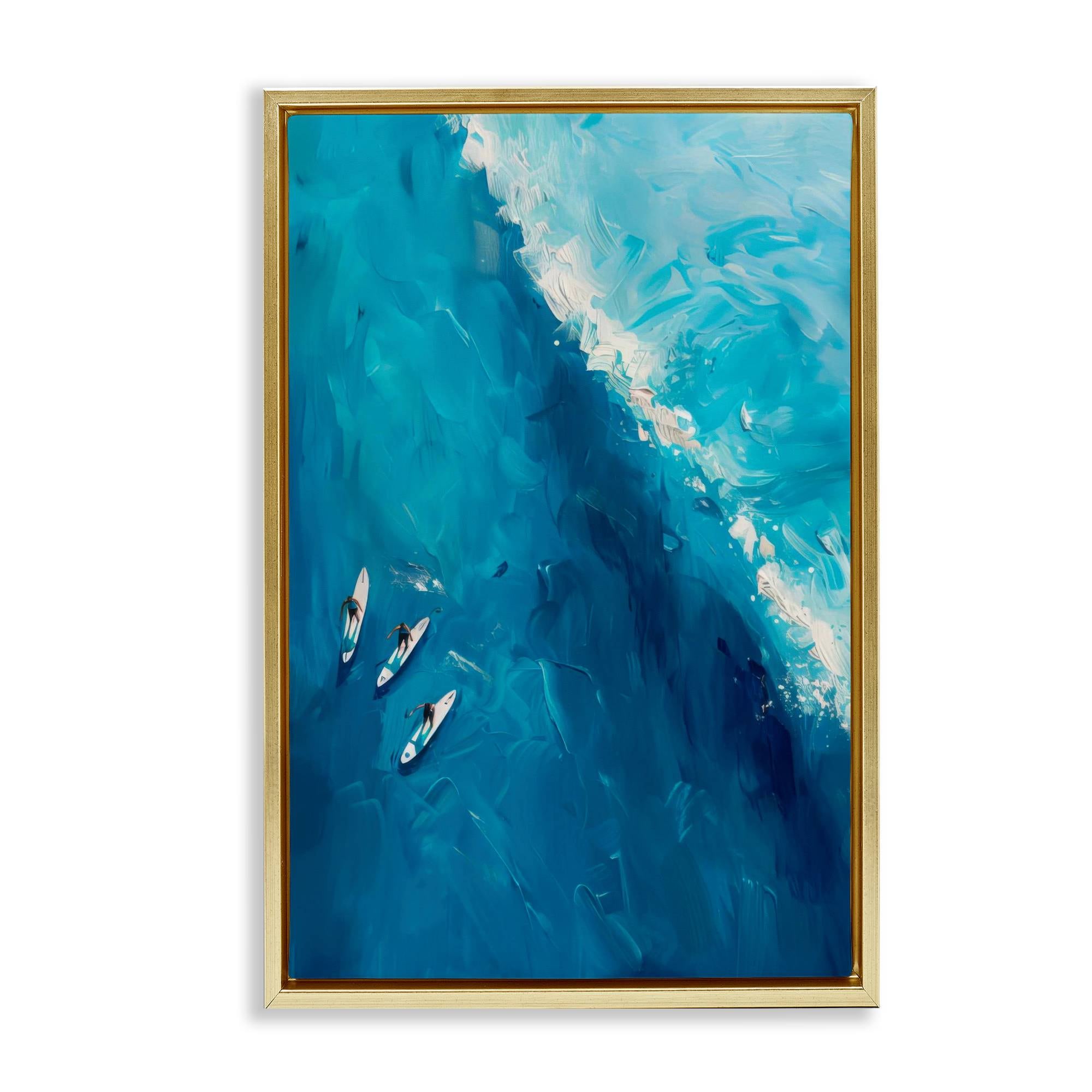 Stupell Industries BT-723-FFG-16X24 Surfers and  Wave Aerial View Floating Frame design by LSR Design Studio