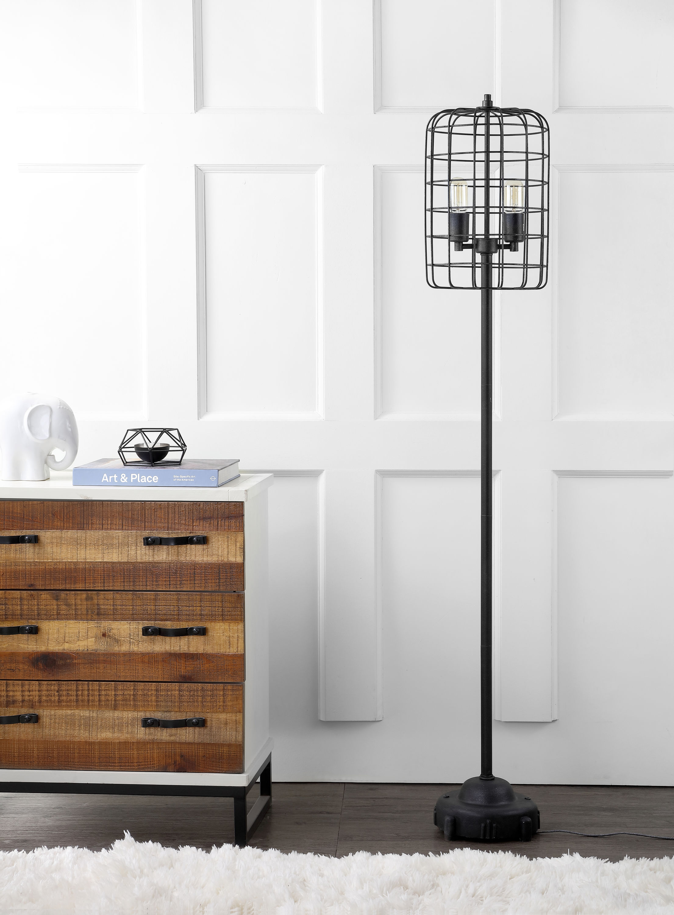 Odette 65" Black/Silver Industrial Metal Floor Lamp with Edison Bulb