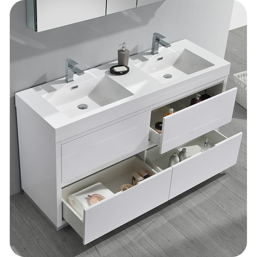 Fresca Valencia 60-in Glossy White Bathroom Vanity Base Cabinet without ...