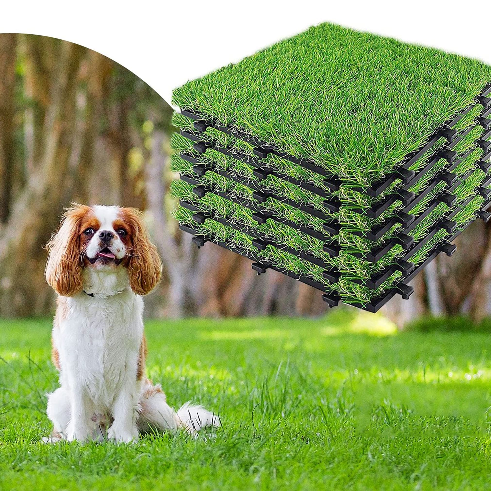 FUFU&GAGA Artificial Grass Tiles Interlocking Turf Deck Set 9 Pack 