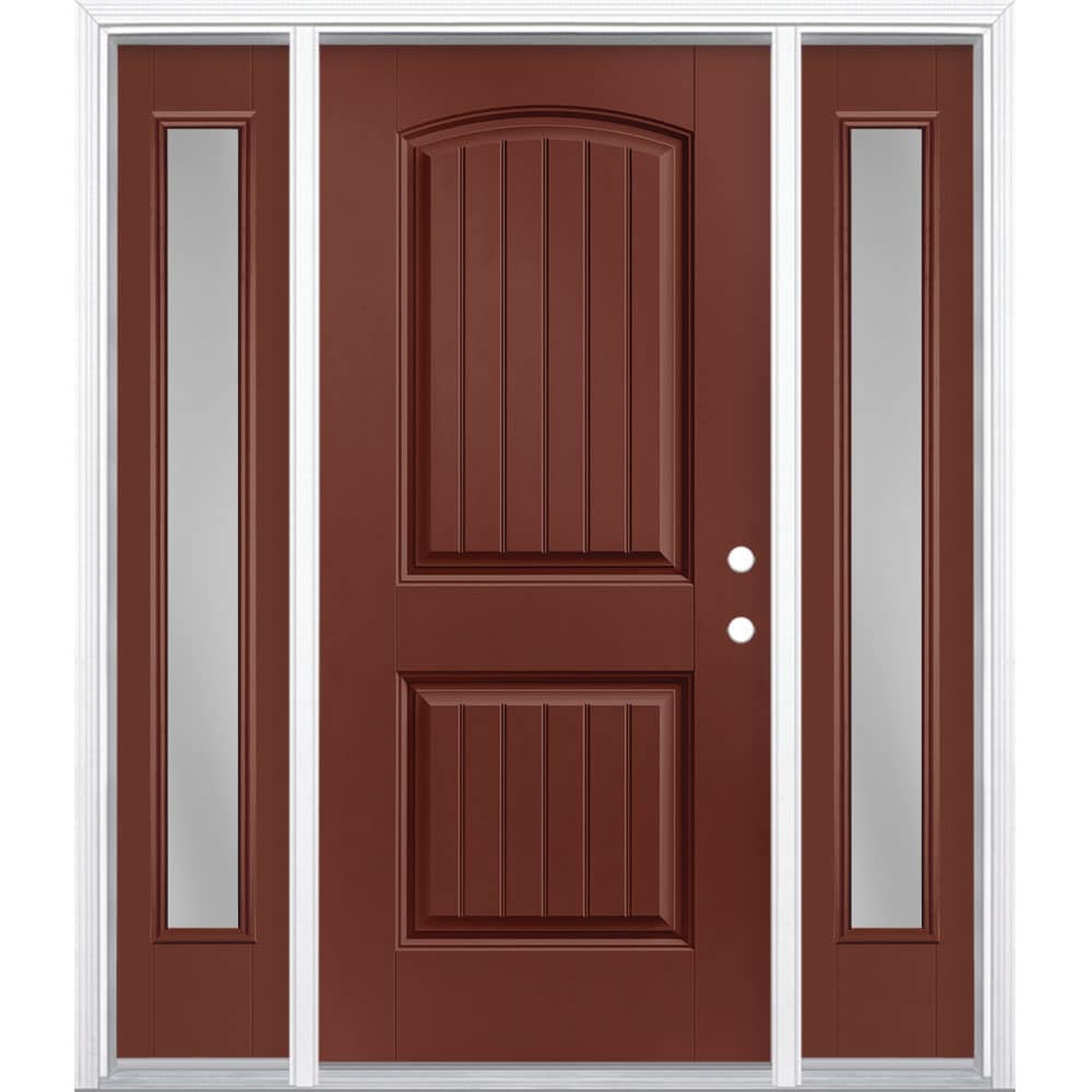 Masonite 1218315 60-in x 80-in x 4-9/16-in Fiberglass No glass Left-hand inswing Fox tail Painted Prehung Front Door with Sidelights with Brickmould Insulating core