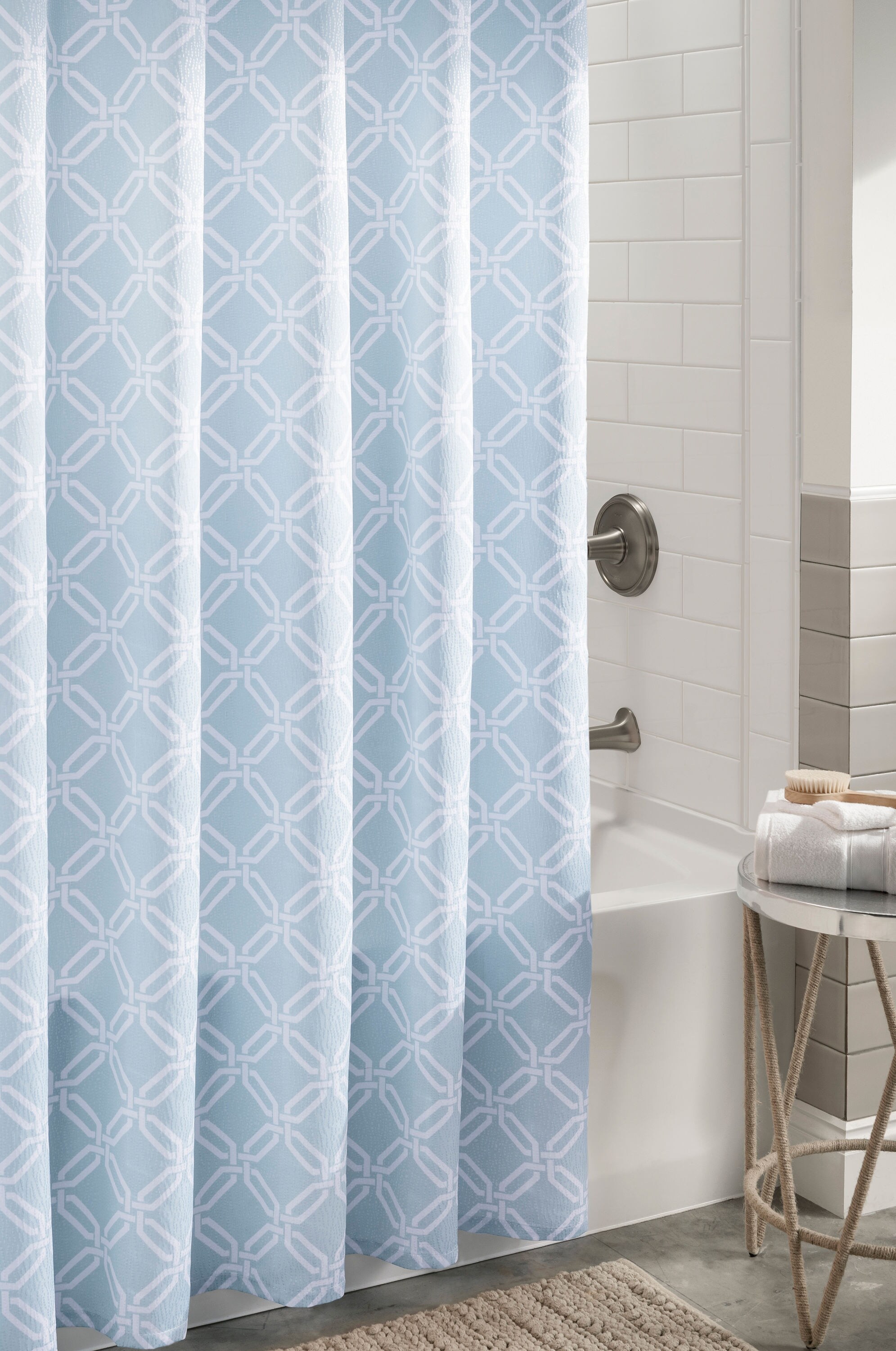 Polyester Aqua Geometric Shower Curtain, Dark Aqua Shower Curtain
