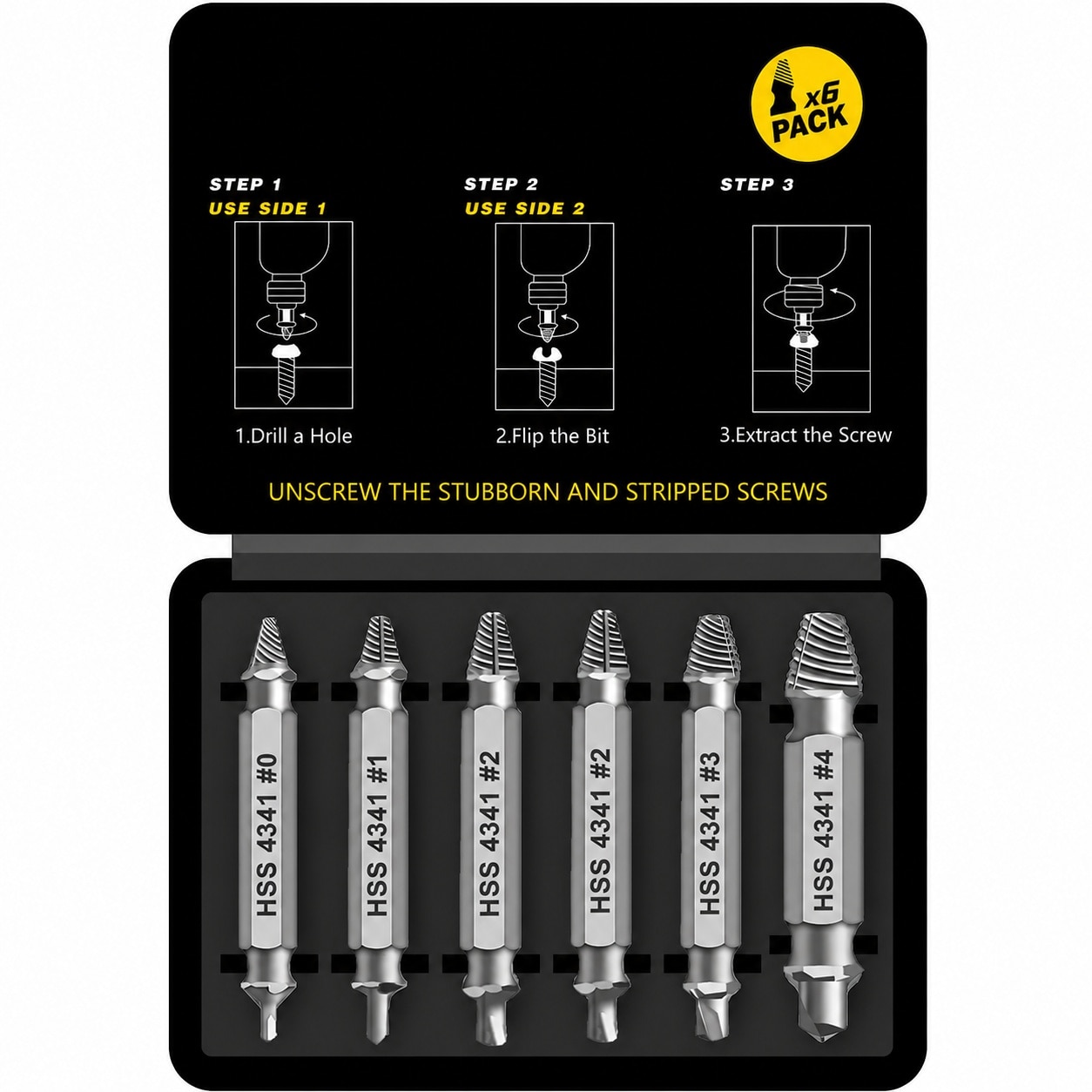 Aoibox  6 Piece Damaged Screw Extractor Set for Stripped Screws Nuts Bolts and Rusty Fasteners