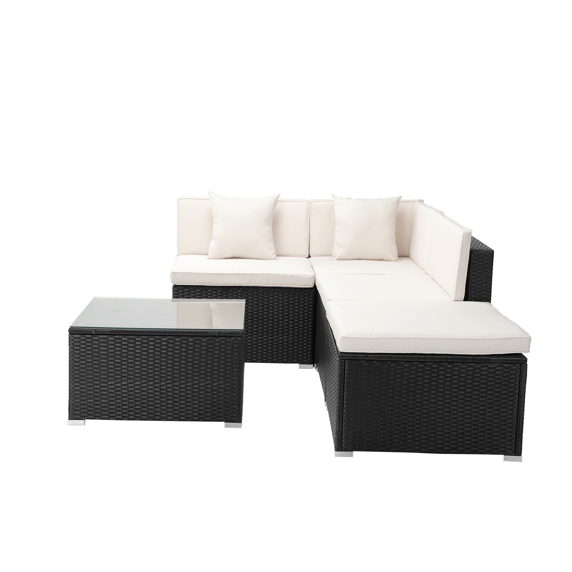 CASAINC WF-HW62368+ 2-set Cushion Cover Sectional Sofa 5-Piece Rattan Patio Conversation Set with Off-white Cushions