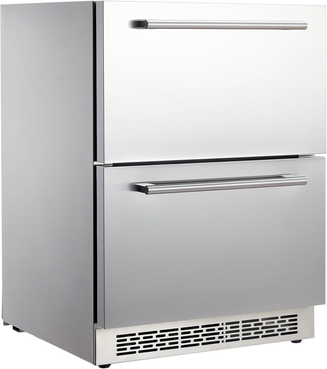 Qeetex FRI-PHO1113SBI7 33 Inch Under Counter Refrigerator Five Point One Two Cubic Feet Capacity Dual Stainless Steel Drawers Digital Touch Control Frost Free Front Ventilation Waterproof Design Silver