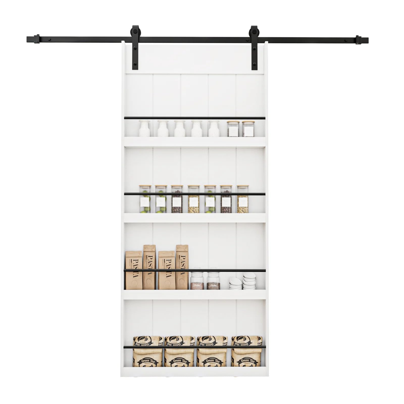 Aoibox 36 x 84 in Sliding Barn Door Slab with Four Level Open Shelving ...