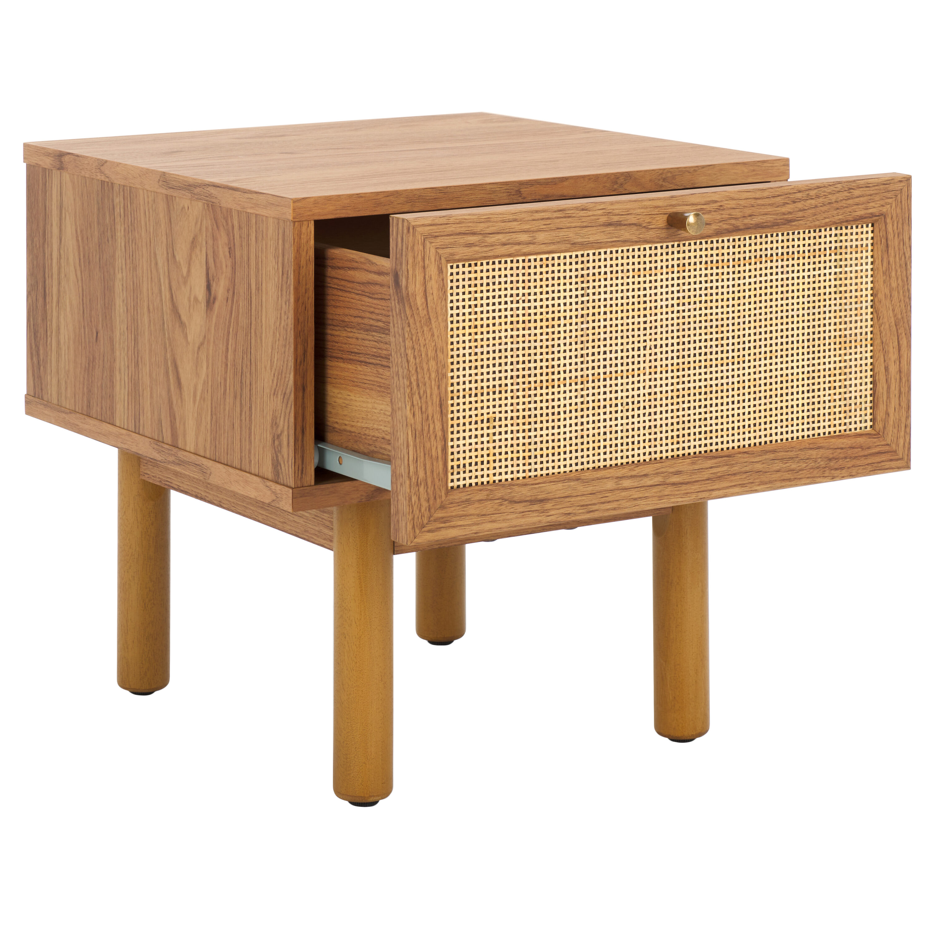 Aino Oak Natural 1-Drawer Nightstand with Rattan Mesh