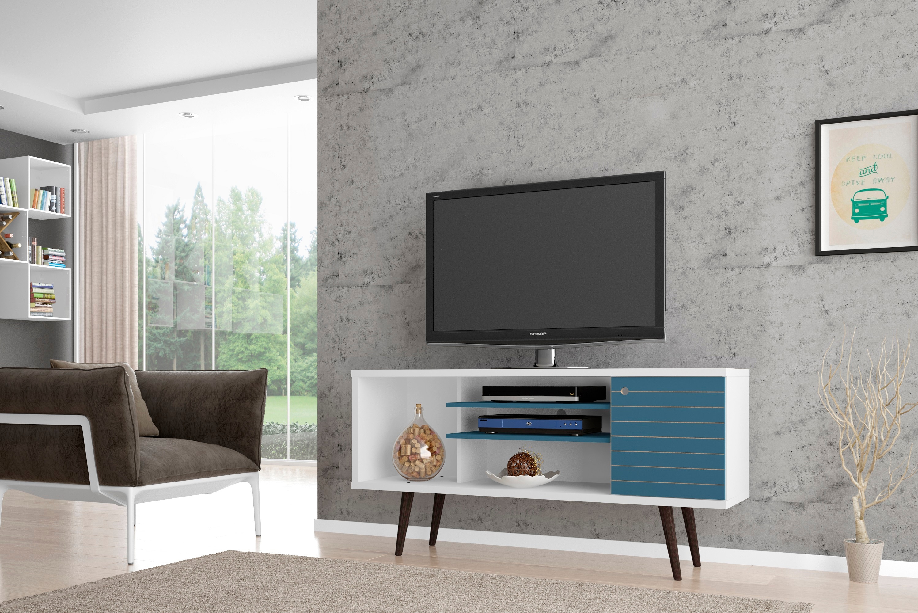 Manhattan Comfort 200AMC63 Liberty Modern/Contemporary White and Aqua Blue TV stand ( Accommodates TVs up to 50-in )