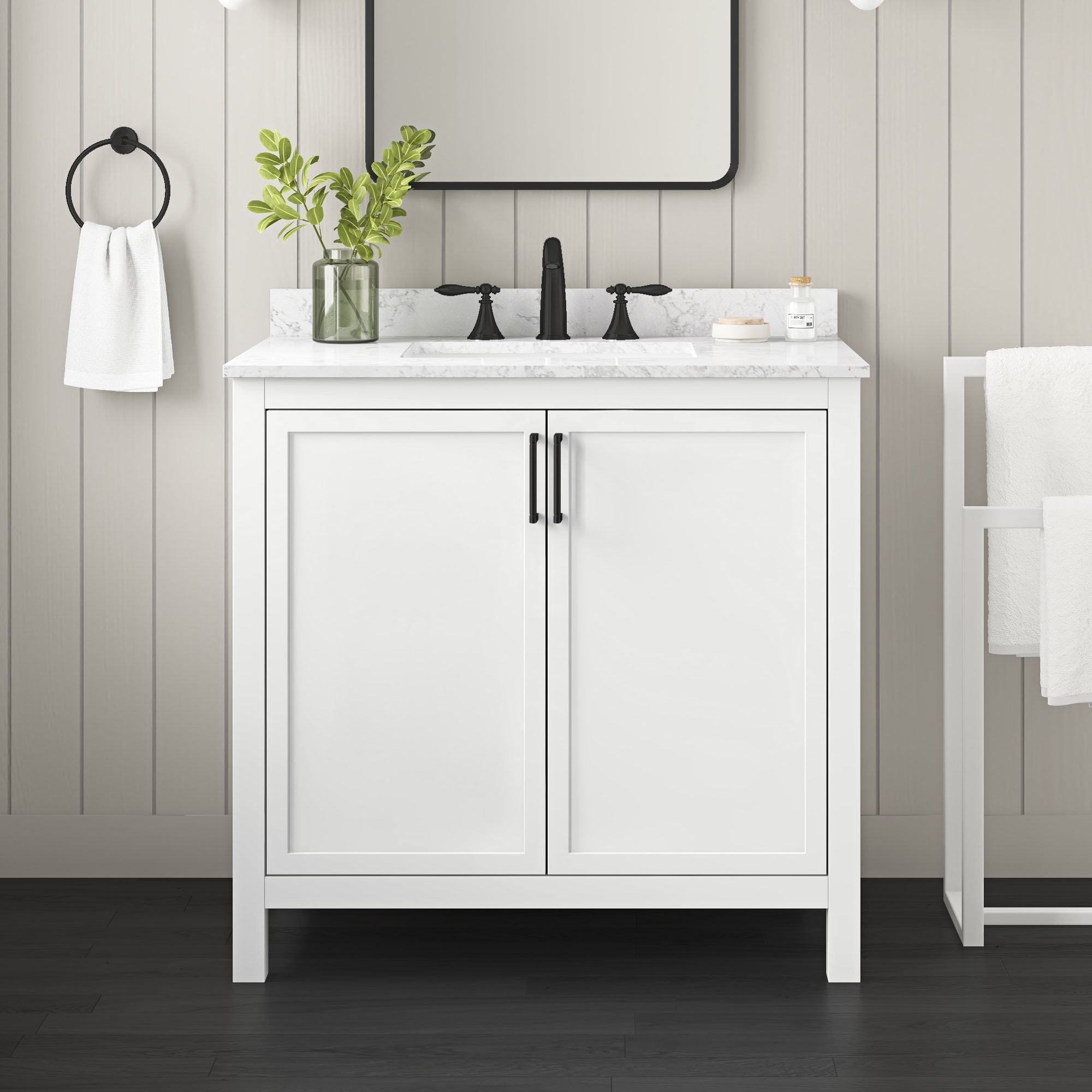 allen + roth LENOIR 36W Lenoir 36-in White Undermount Single sink Bathroom Vanity with White Engineered marble Top