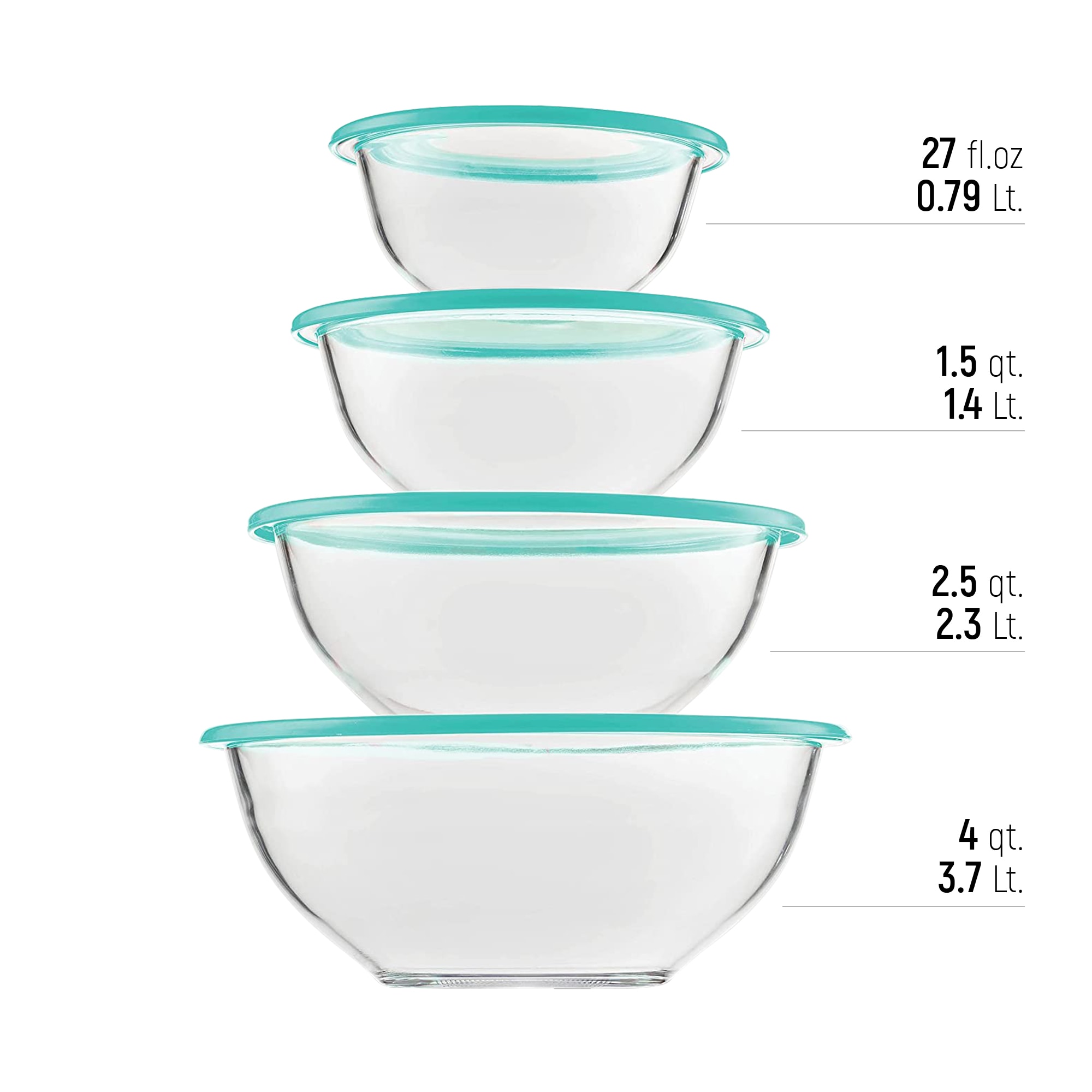 Pair of 1 Liter Pyrex Clear Tempered Glass Mixing Bowls Kitchen