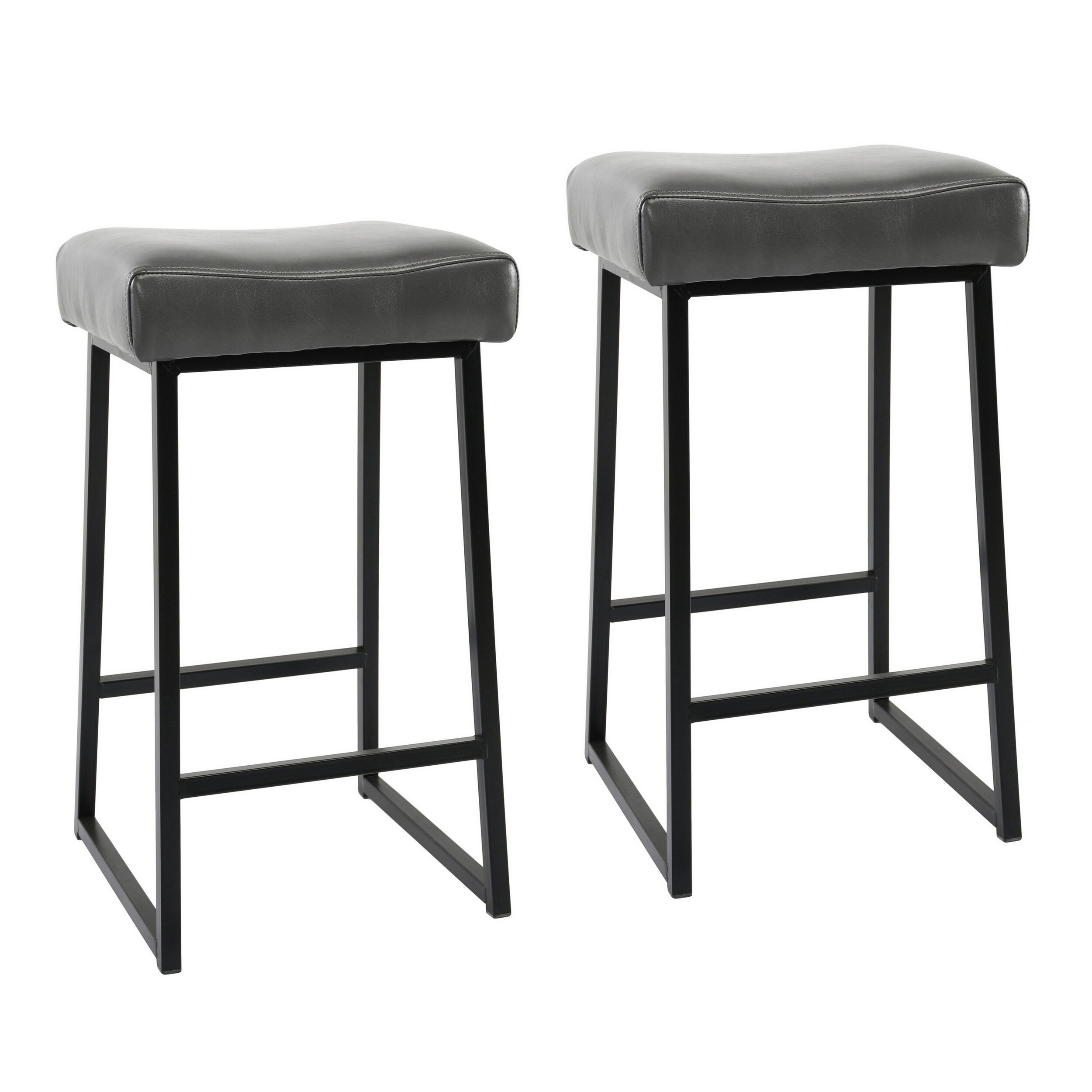 Benzara BM230737 Set of 2 Gray 26.8-in H Bar height Saddle Seat Upholstered Metal Backless Bar Stool