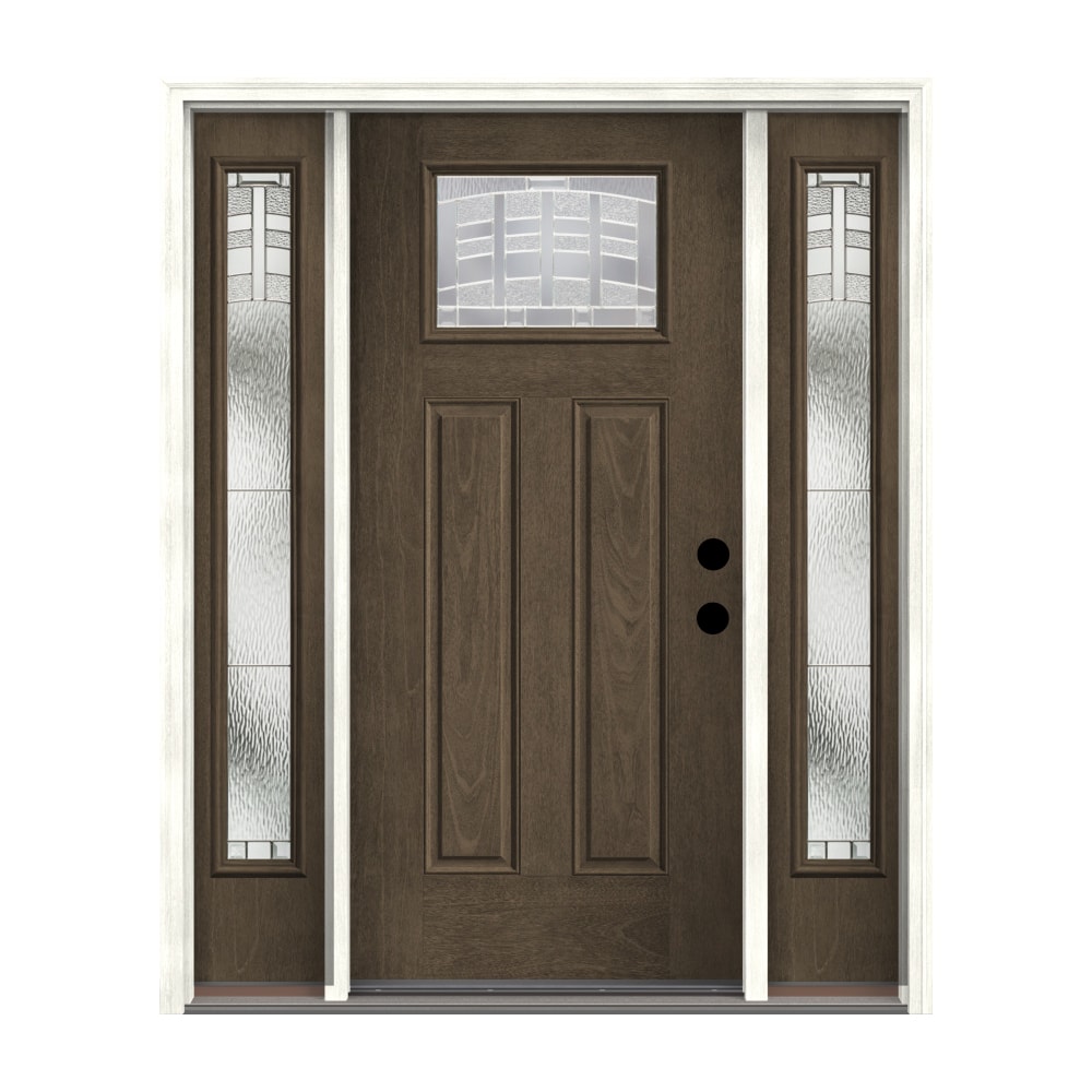 Therma-Tru Benchmark Doors Emerson 68-in x 80-in Fiberglass Craftsman Left-Hand Inswing Gray Ash Stained Prehung Single Front Door with Sidelights -  TTB643675SOS