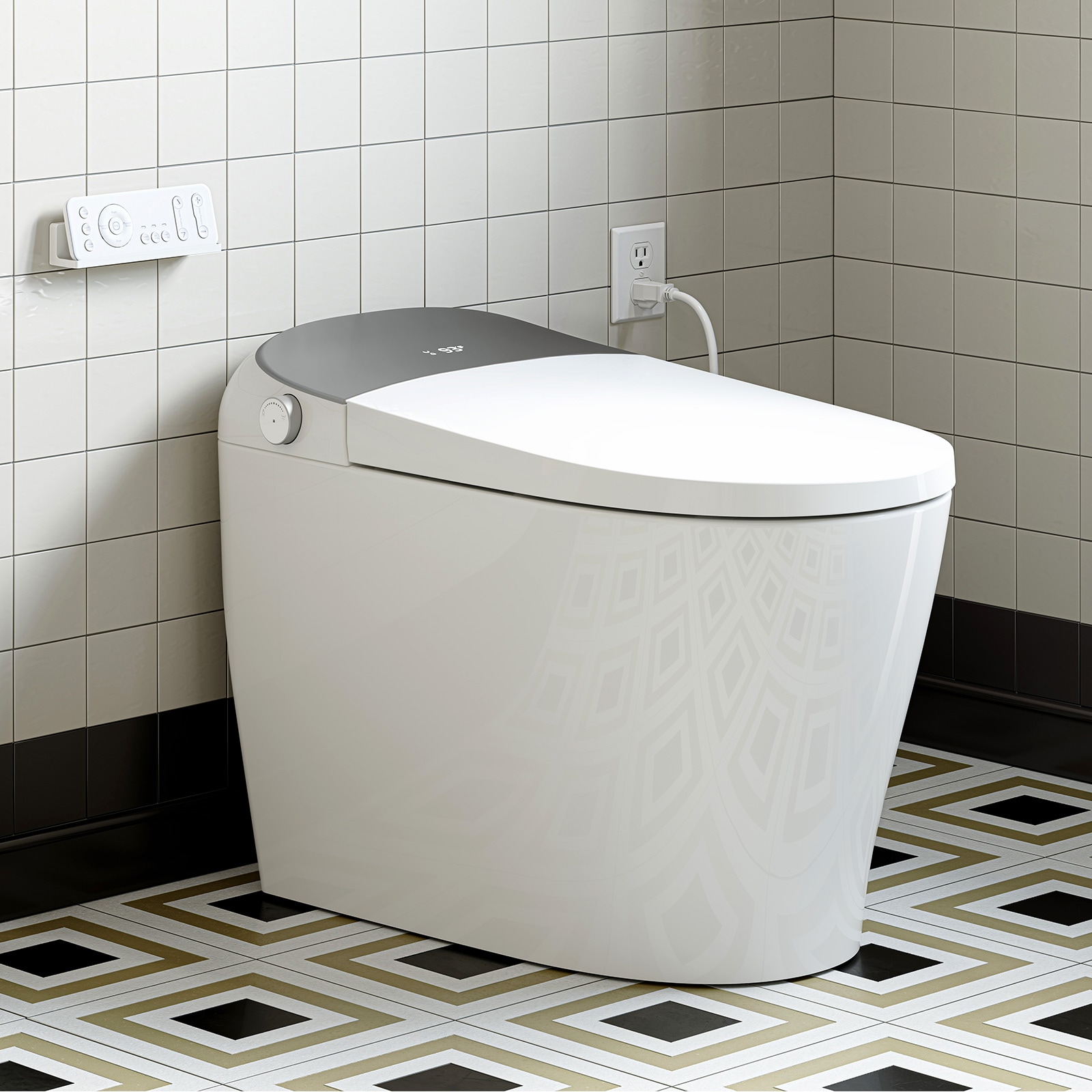 HOROW T03-10 White Single Elongated Standard Height Smart Soft Close Freestanding Bidet Bidet 10-in Rough-In 1.1 GPF