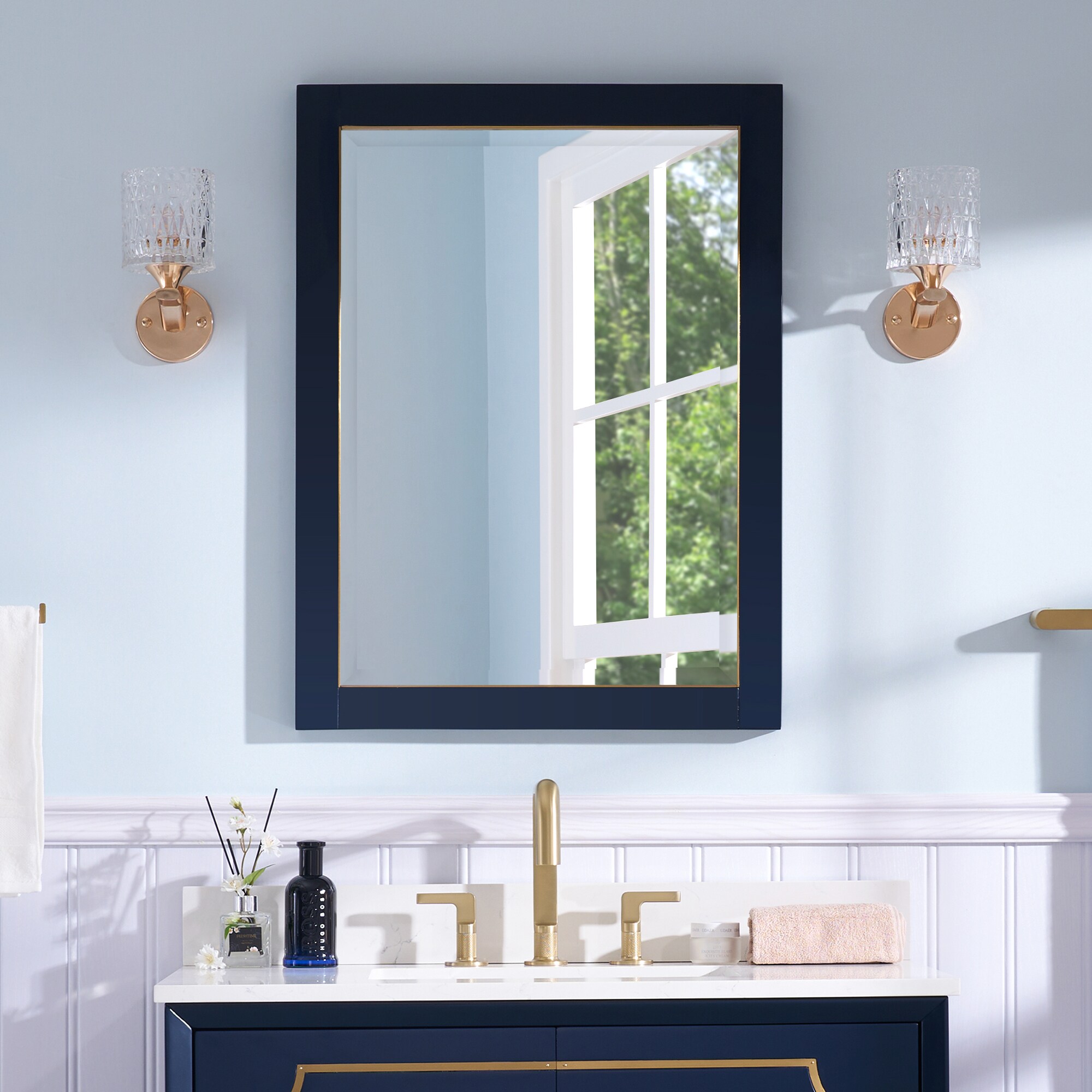 WELLFOR MD2432MR-NB Melody 24-in x 32-in Framed Rectangle Bathroom Vanity Mirror ( Navy Blue )