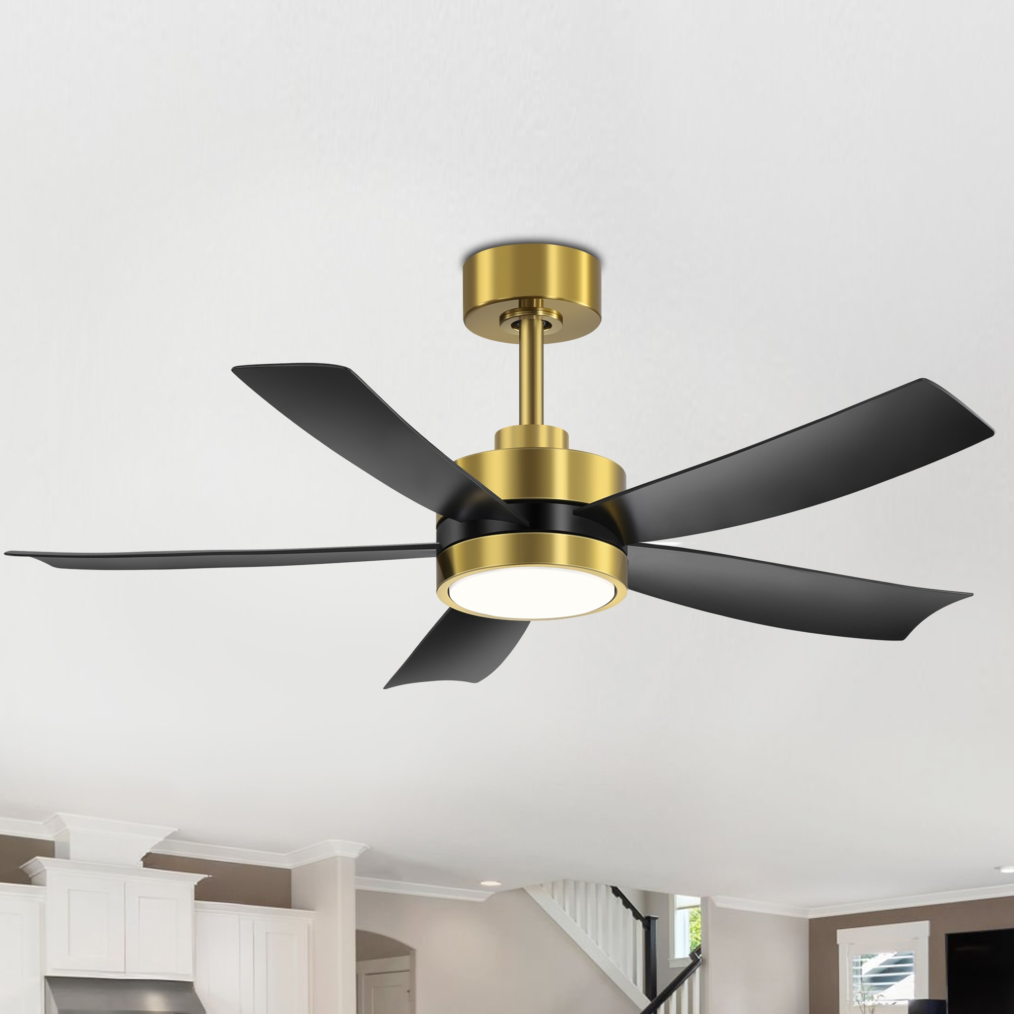 Breezary 24034-GB 42-in Color-Changing Integrated LED Matte Black and Gold with Black Blades Ceiling Fan With Light - Remote Included ( 5 -Blade )