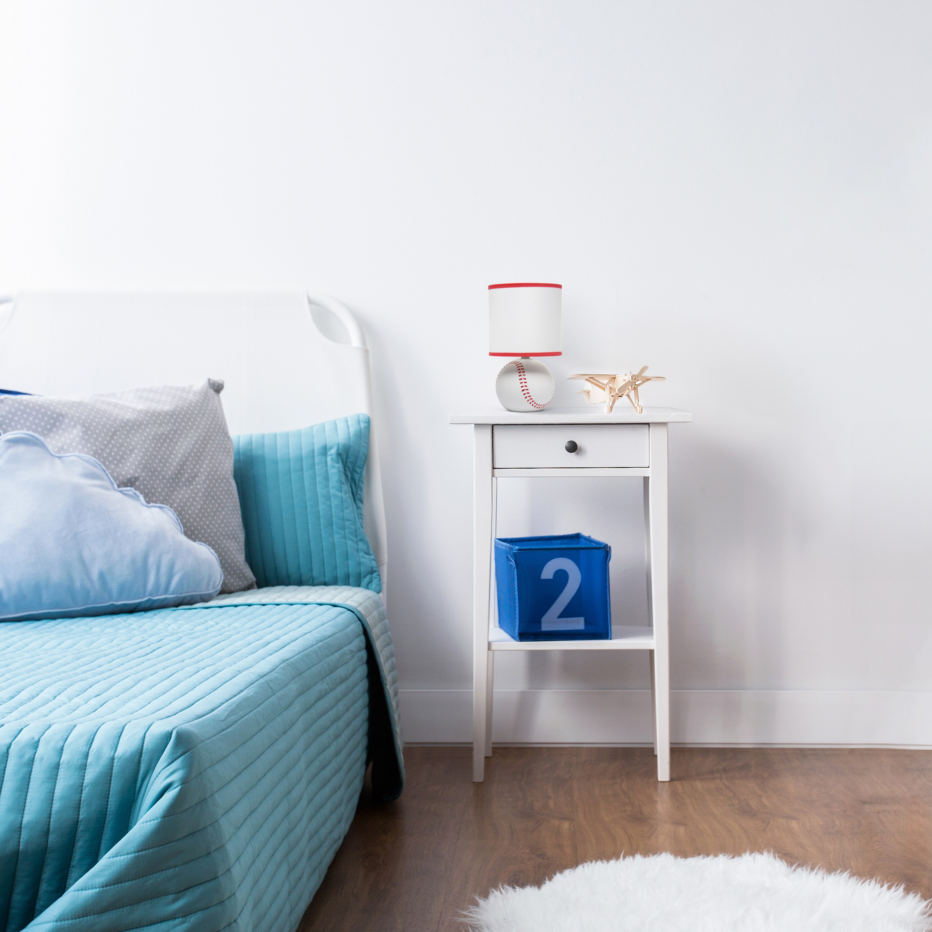 White and Red Mini Baseball Table Lamp for Kids Room