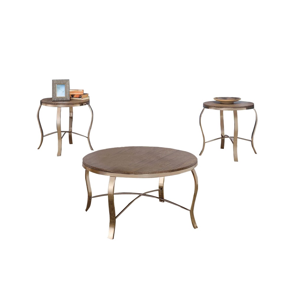 Benzara BM131436 Modern Rustic Oak/Champagne Accent Table Set