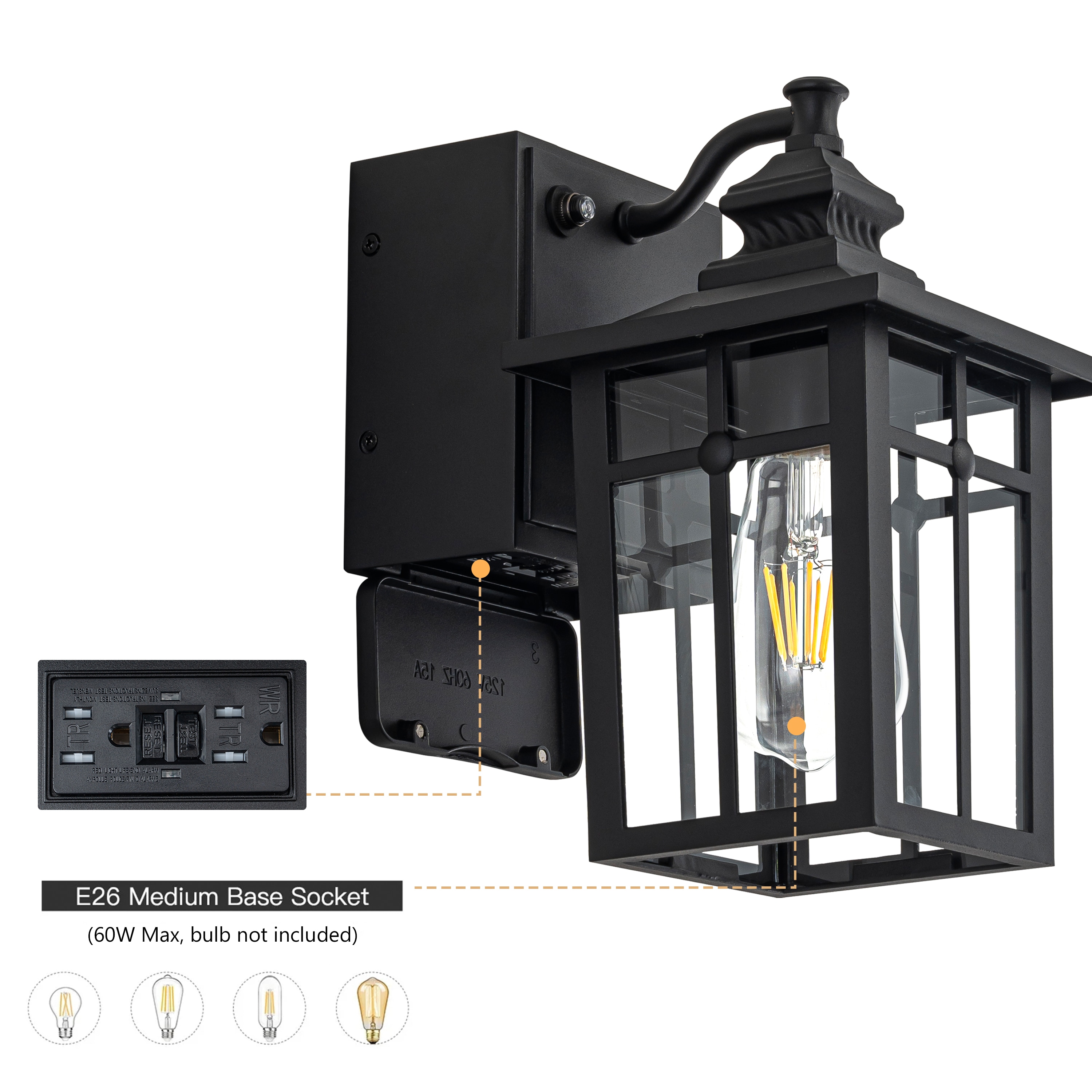 Matte Black Rectangular Metal Lantern Sconce with Clear Glass