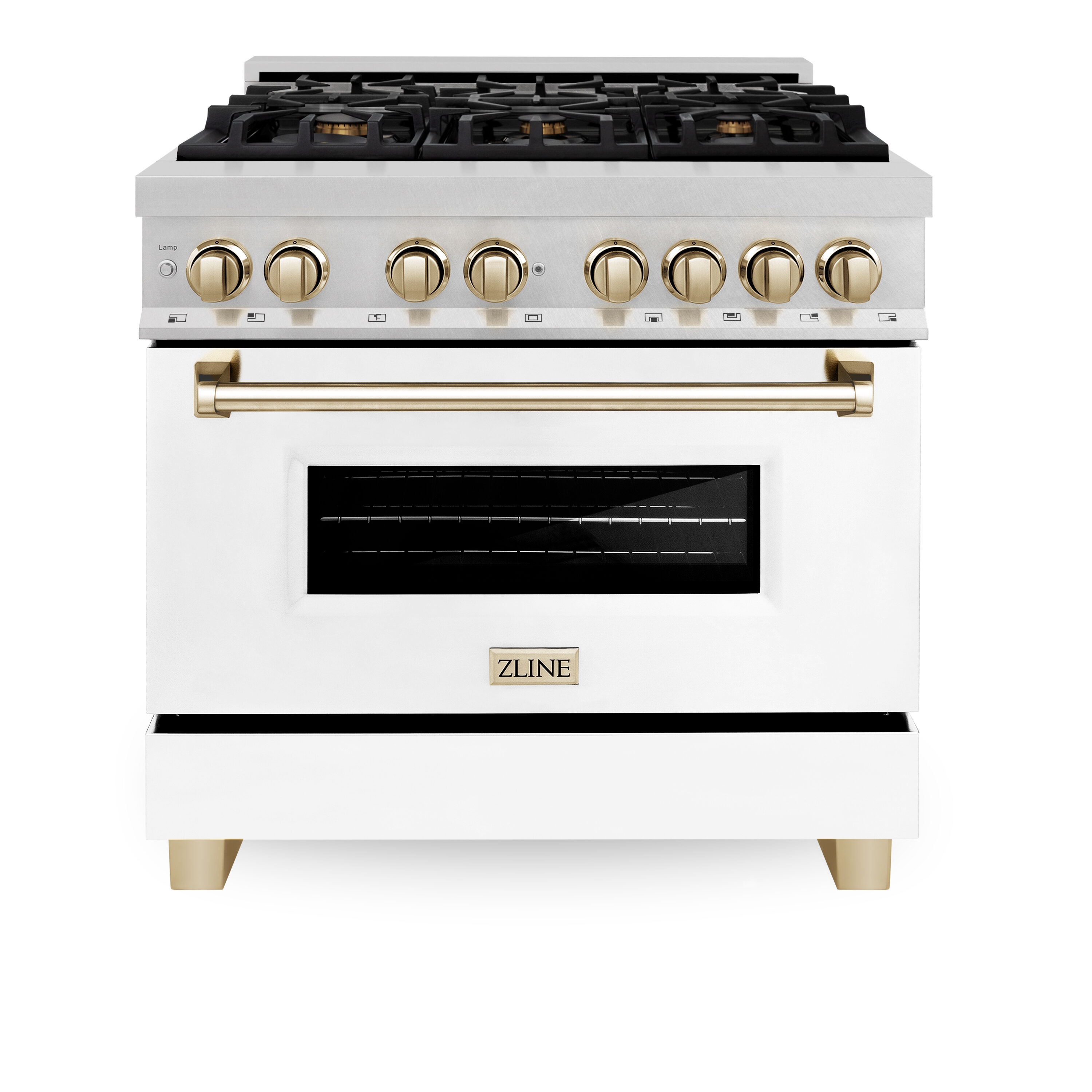 ZLINE Autograph Edition 48 6.0 Cu. ft. Dual Fuel Range in DuraSnow Stainless Steel with White Matte Door and Gold Accents (RASZ-WM-48-G)