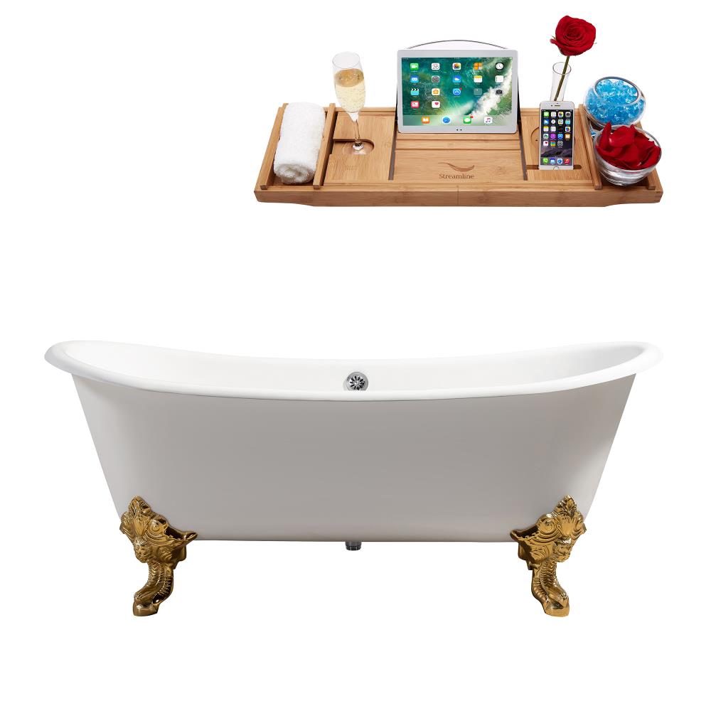Streamline R5020GLD-CH 72.0077-Inches x 30.7086-Inches Glossy White Cast iron Oval Clawfoot Soaking bathtub Drain ( Center Drain )