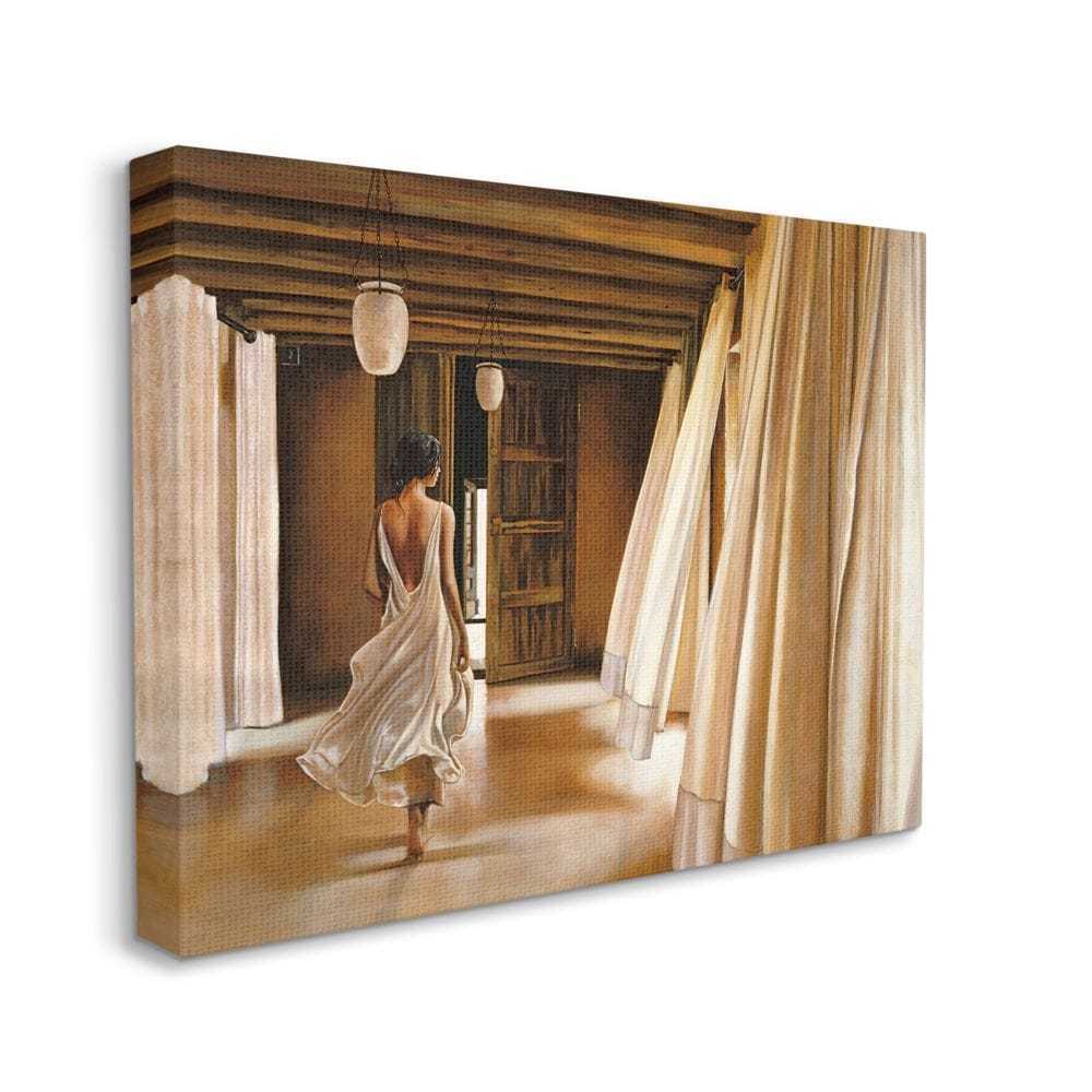 Stupell Industries Woman Walking The Hall with Curtain Breeze Ron Di ...