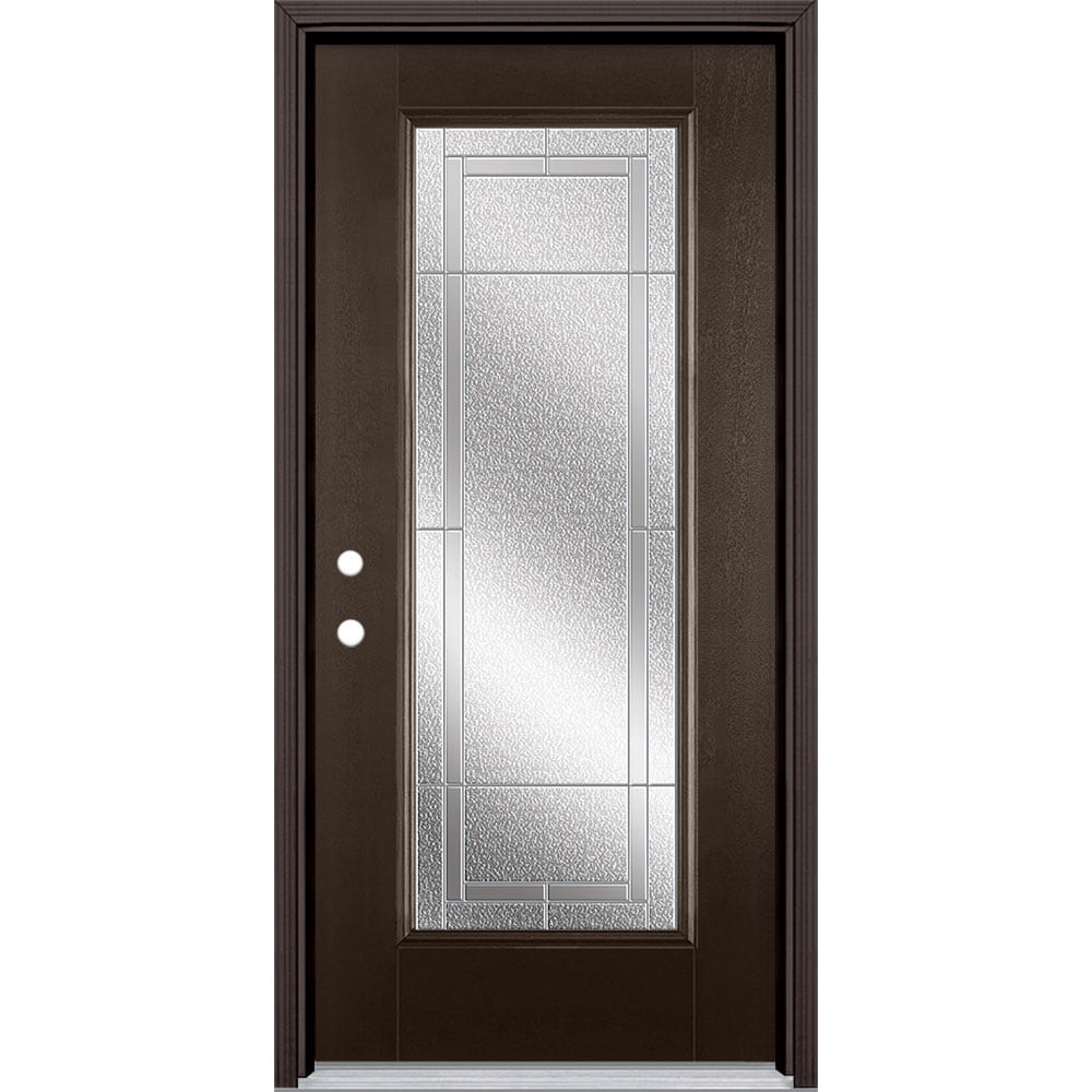 Masonite 3419838 Focus 36-in x 80-in x 4-9/16-in Fiberglass Craftsman Right-hand inswing Walnut Stained Prehung Front Door with Brickmould Insulating core