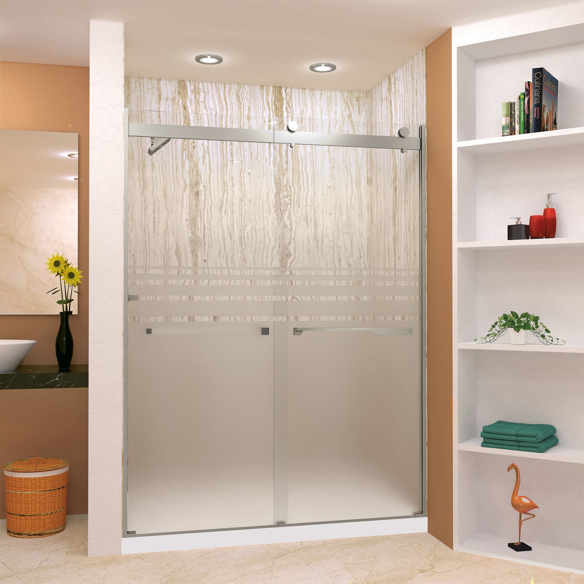 Transolid BRP608008F-J-BS Brianna Brushed Stainless 25-in to 29-in W x 80-in H Frameless Sliding Shower door 5/16-in Thick Frosted Glass