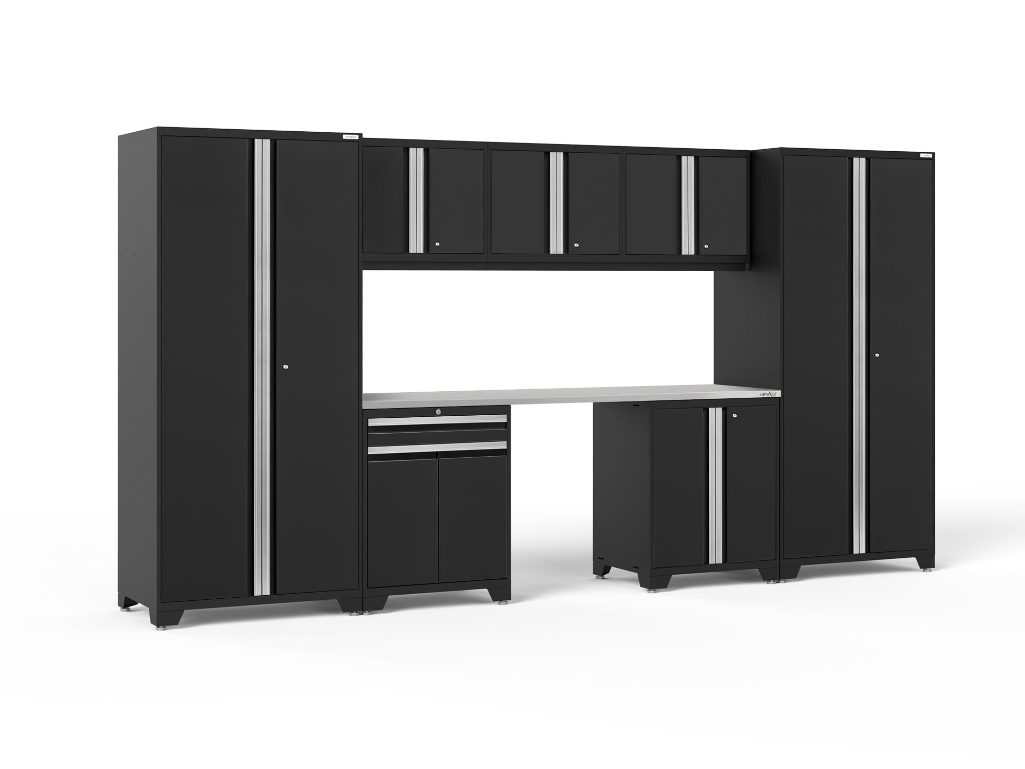 NewAge Products 64118 156-in W x 84.75-in H x 24-in D 7 -Cabinets Steel Black Garage Storage System