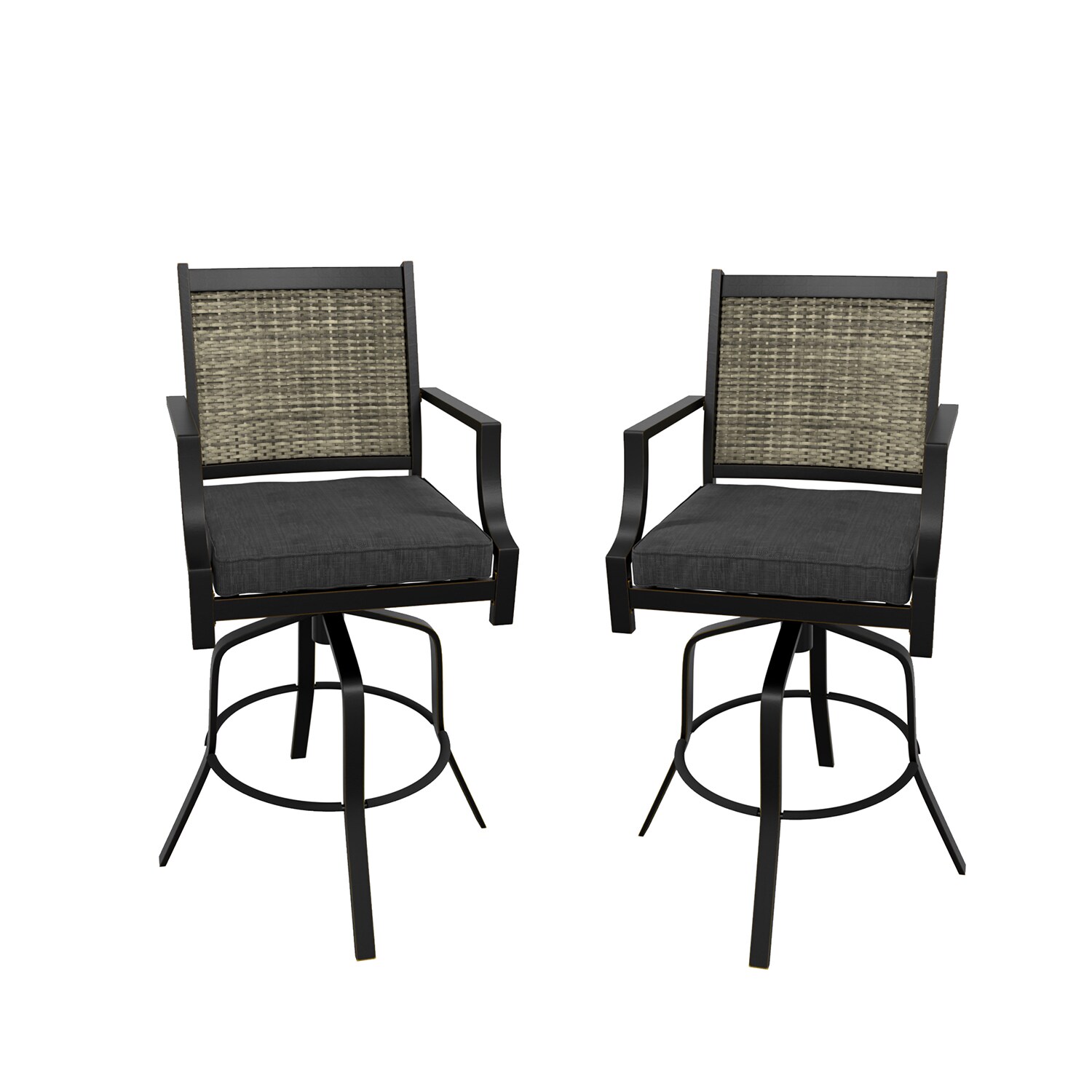 Mondawe 21OD140122OR Set of 2 Black Aluminum Frame Swivel Bar Stool Chair with Gray Cushioned Seat