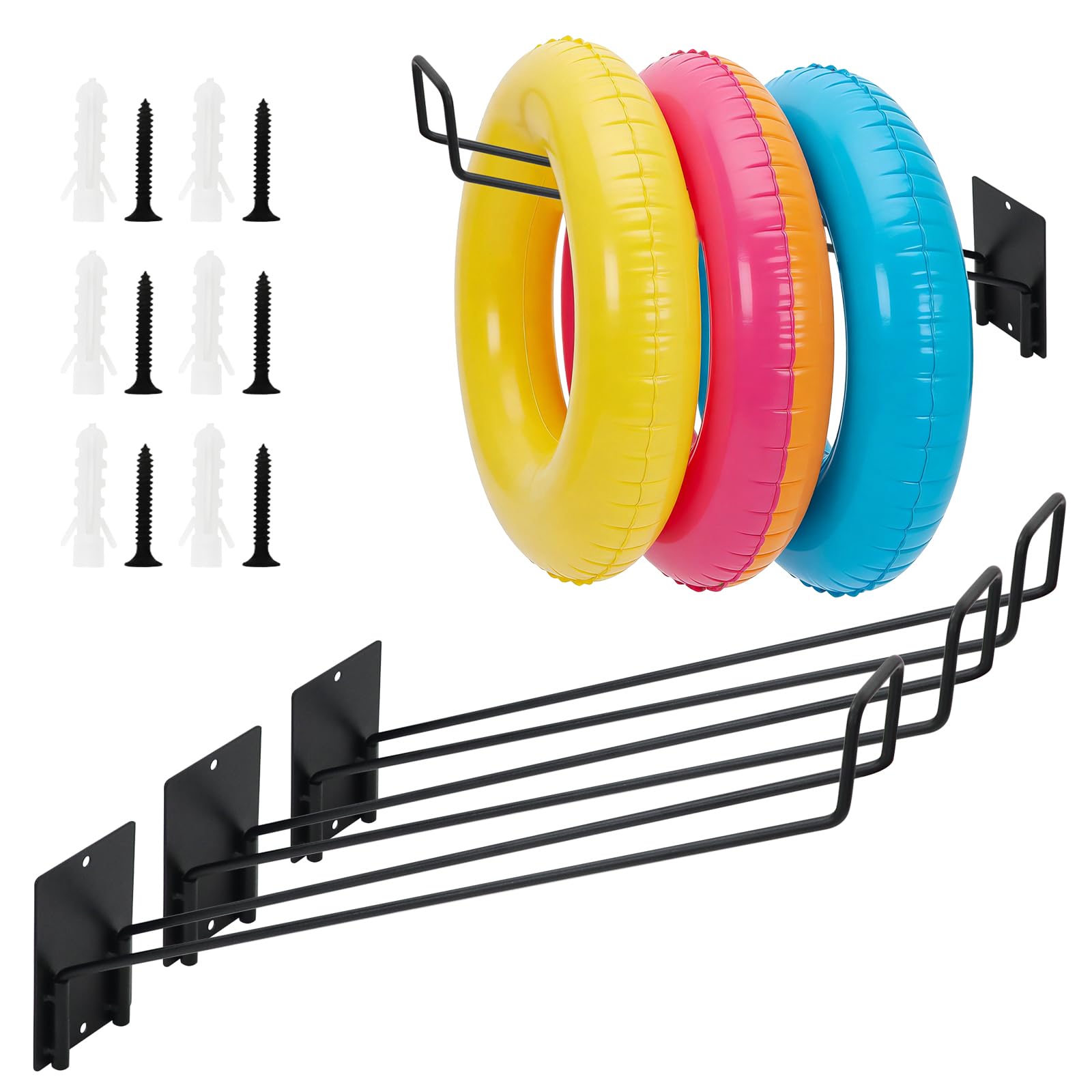 KIWDZFU  3 Pcs Pool Float Storage Holder 16.5 Inch Wall Mount Organizer Rack with Hangers for Swimming Rings Towels Tools Indoor Outdoor Space