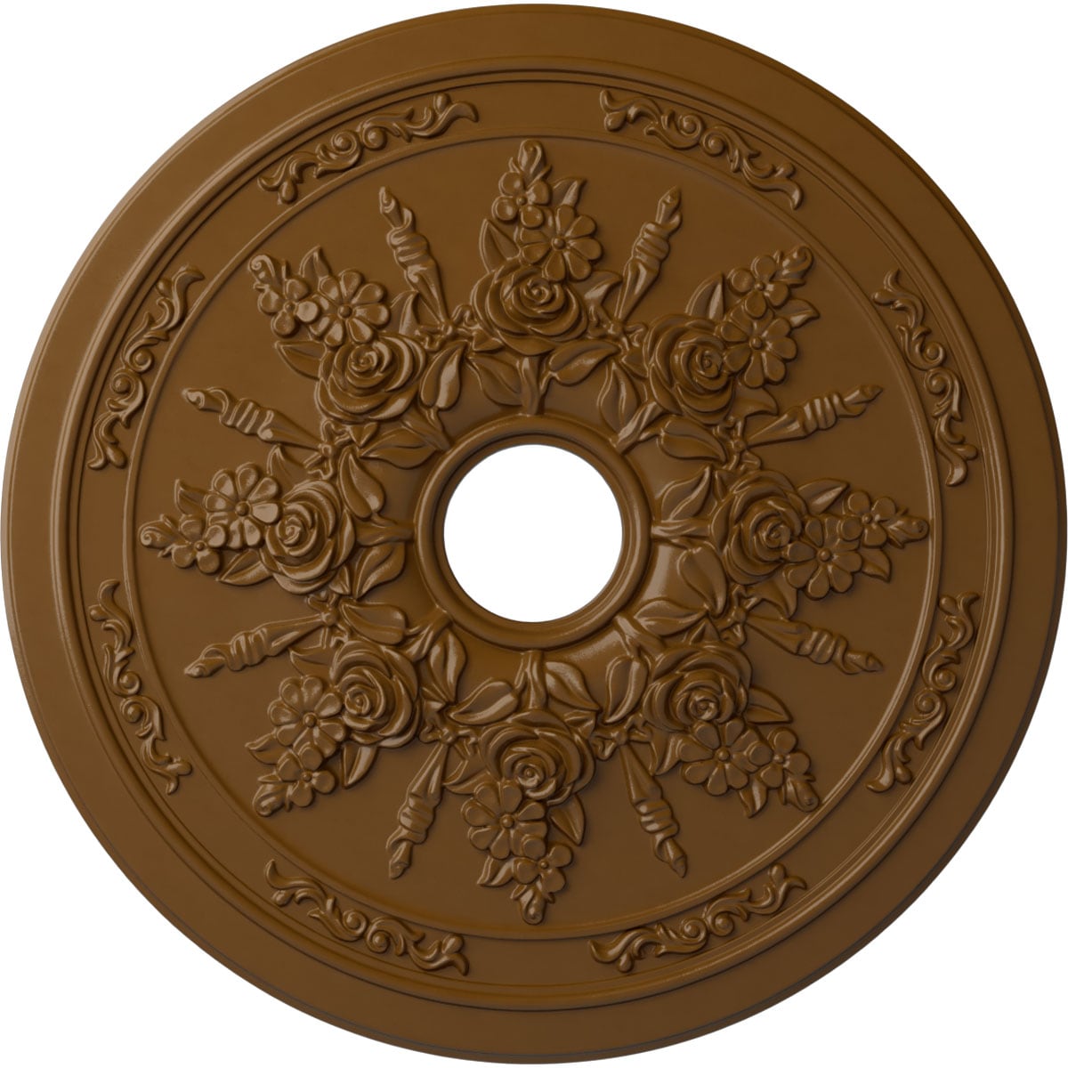 Ekena Millwork CM23ROSTF Rose and Ribbon 23.625-in W x 23.625-in L Painted Smokey Topaz Polyurethane Whole Ceiling Medallion
