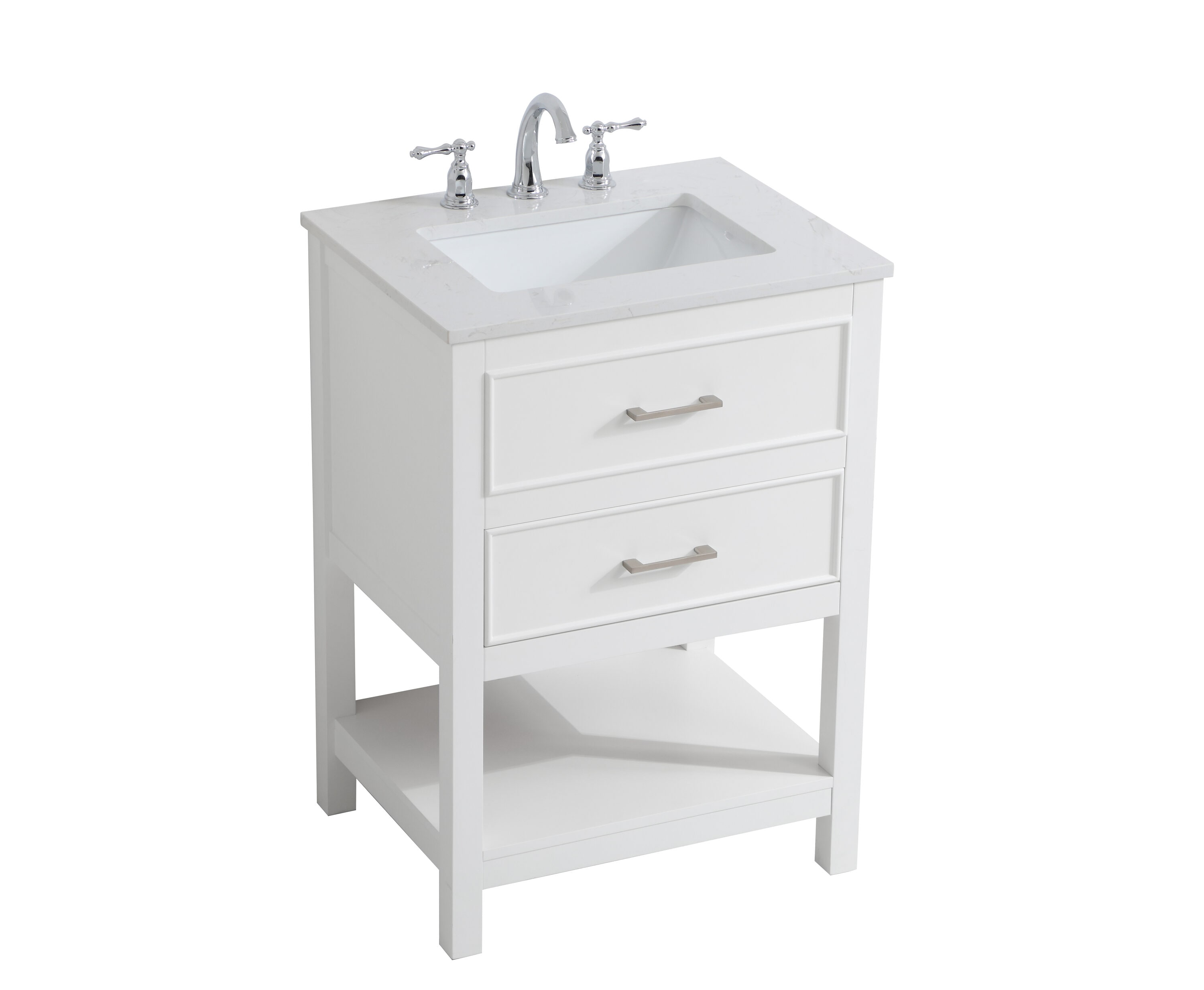 Sinclaire 24" White Quartz Top Traditional Bathroom Vanity
