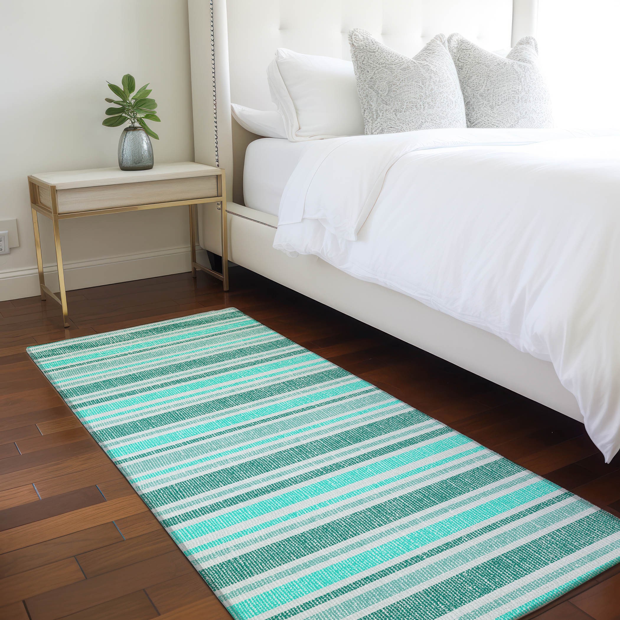 Addison Rugs ACN531TQ2X8 Chantille 2 x 7 (ft) Polyester Turquoise Rectangular Indoor/Outdoor Stripe Machine washable Area rug