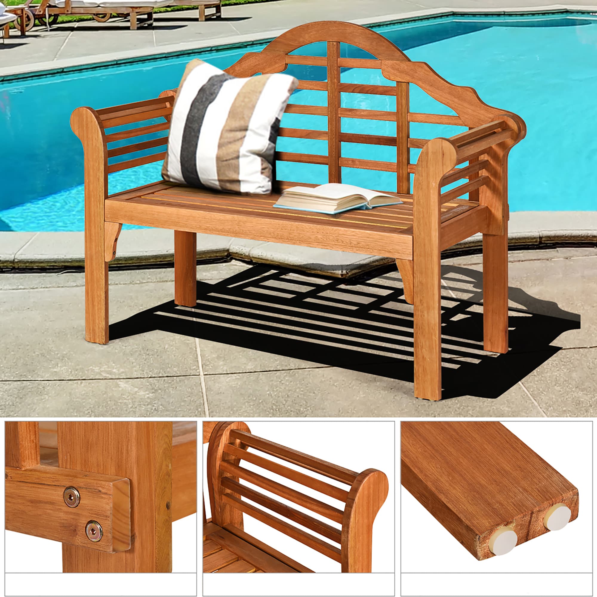 Eucalyptus Wood Folding Outdoor Bench with Armrests