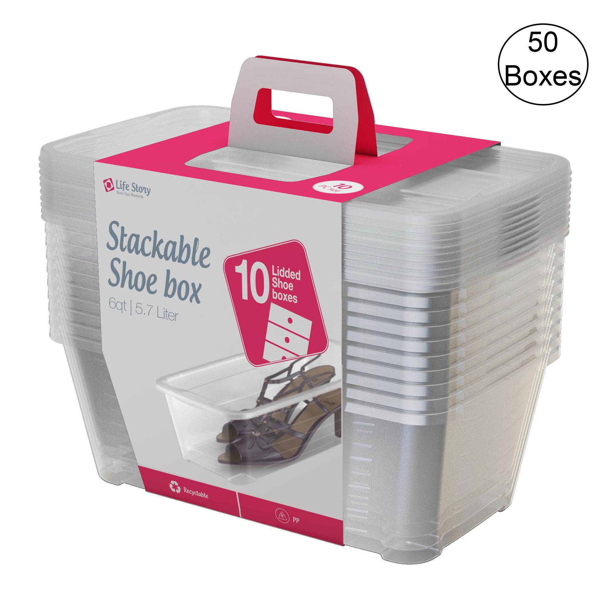 Life Story Clear 6-Quart Storage Bins with Red Lids, 6-Pack
