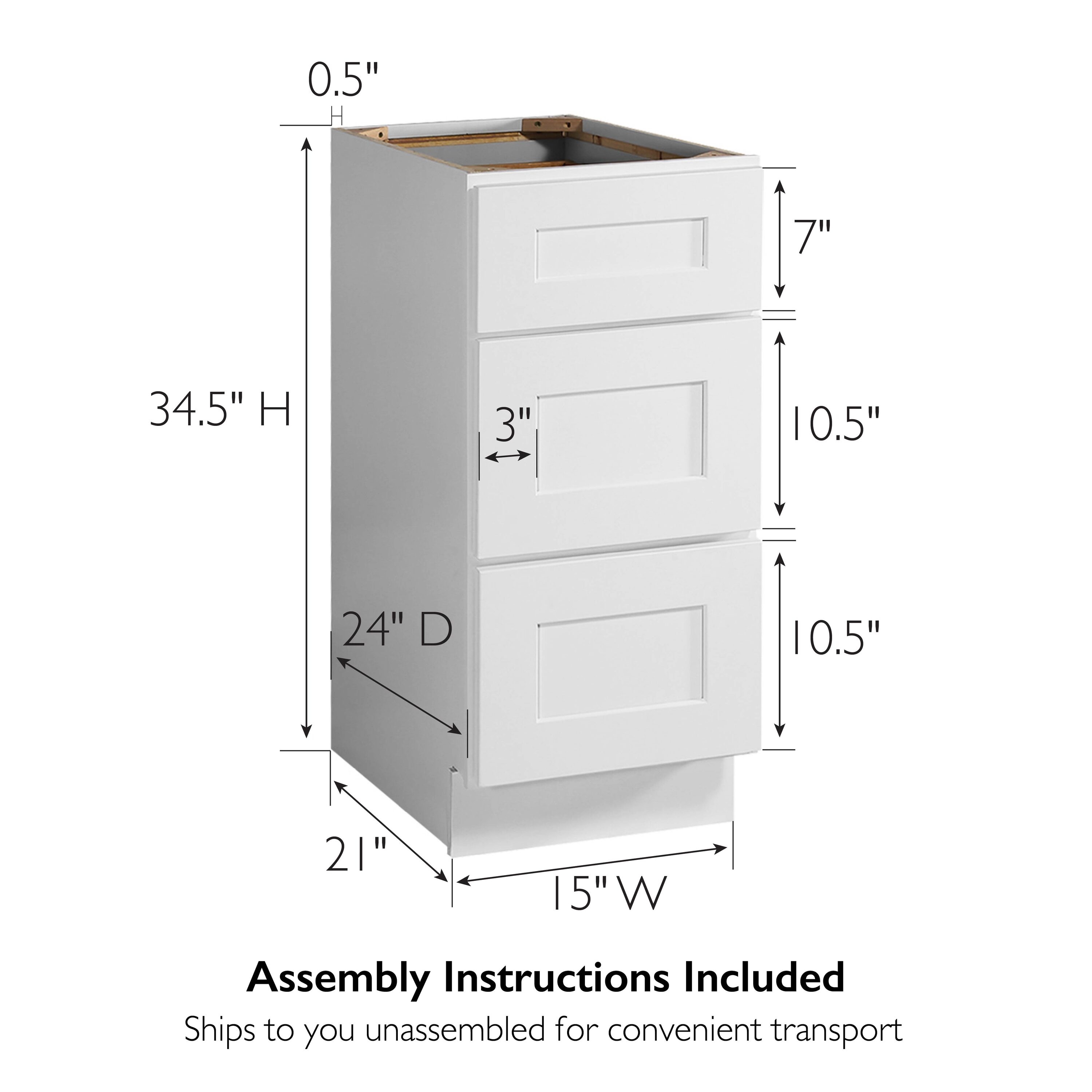 24 Boost 3 Drawer Base Cabinet White - Room & Joy