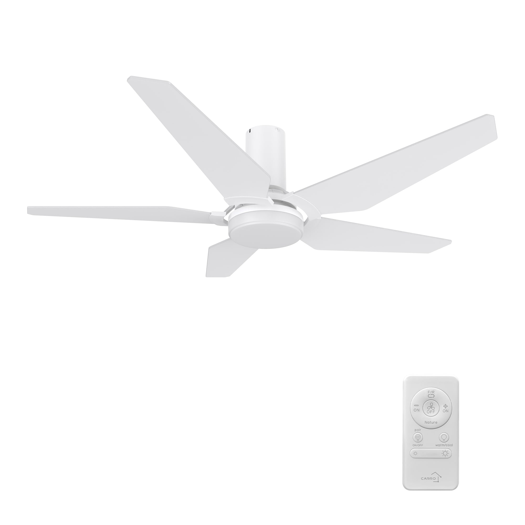 CARRO USA LCFR485B-L21-W1-1-FM Maclean 48-in Integrated LED Flush Mount White with White Blades Ceiling Fan With Light - Remote Included ( 5 -Blade )