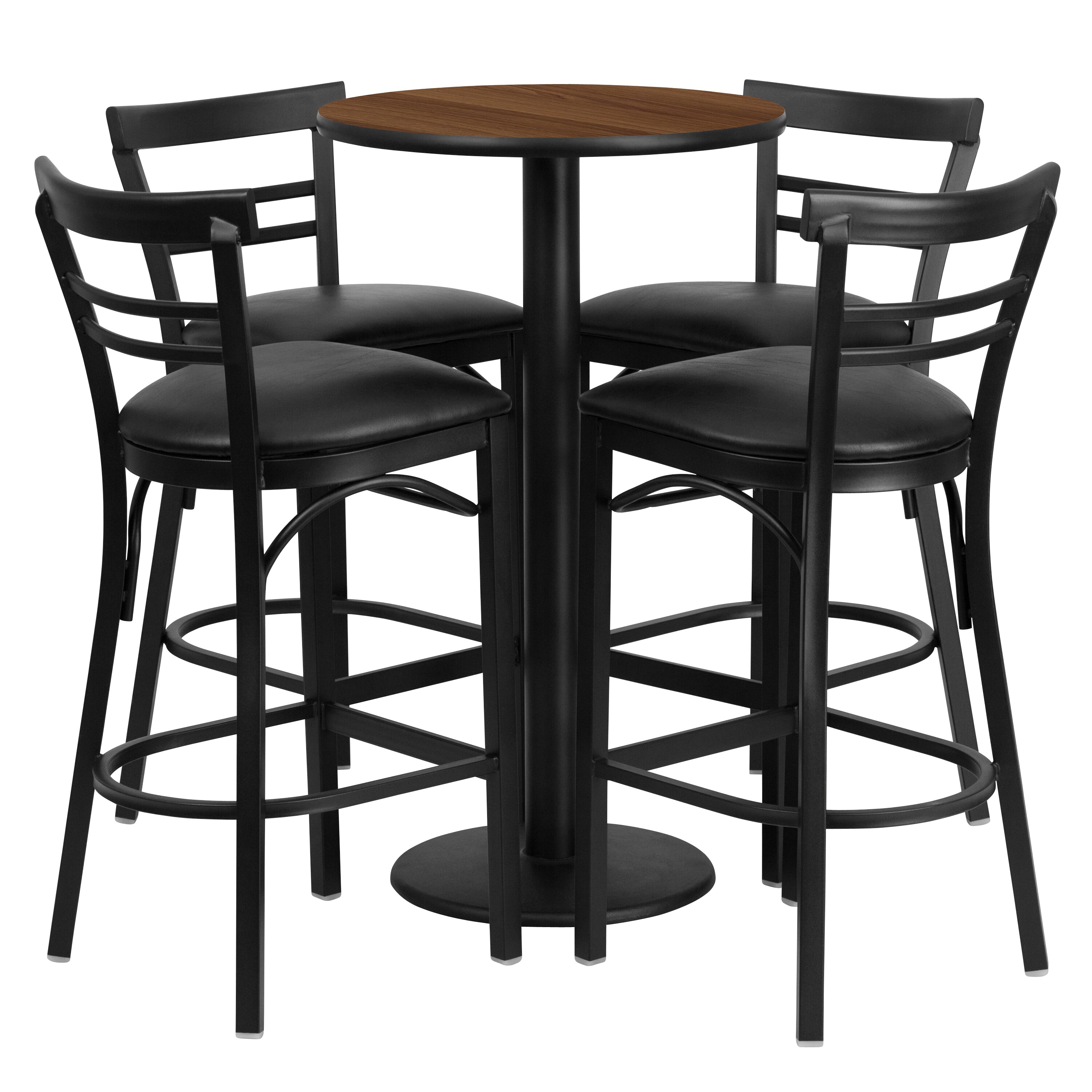 Flash Furniture 847254049405 Walnut Top/Black Vinyl Seat Traditional Dining Room Set with Round Table ( Seats 4 )