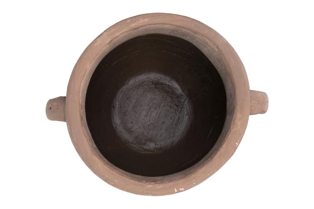 14" Orange and Whitewashed Terracotta Urn with Handles