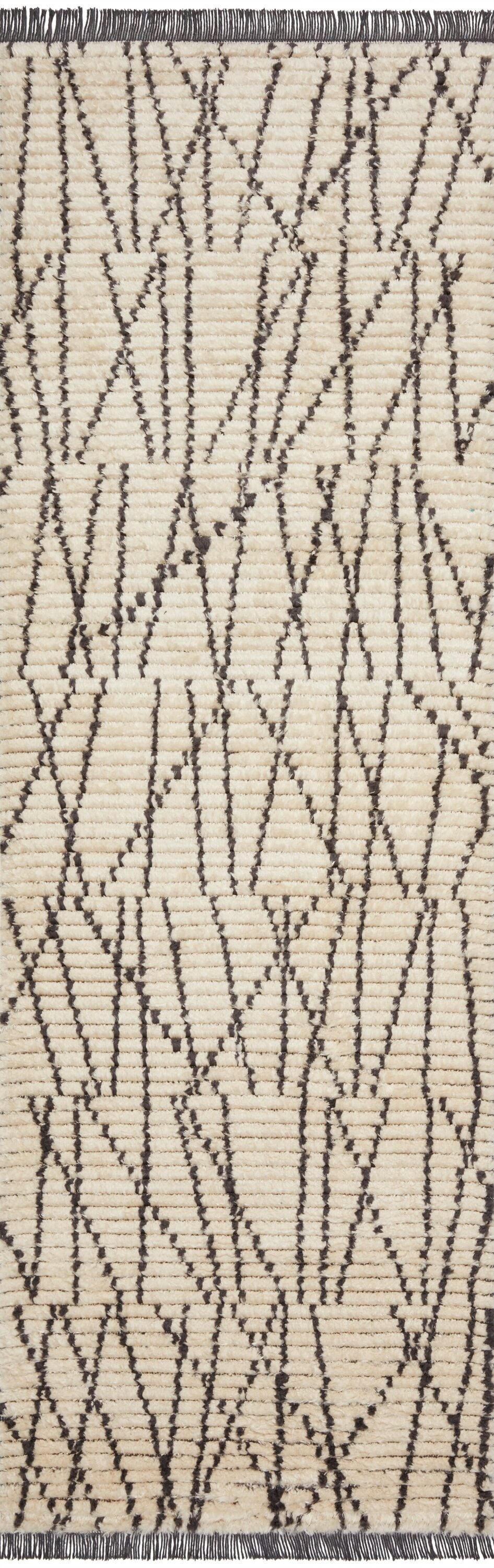 Ivory and Charcoal Abstract Synthetic Reversible Rug 31" x 120"